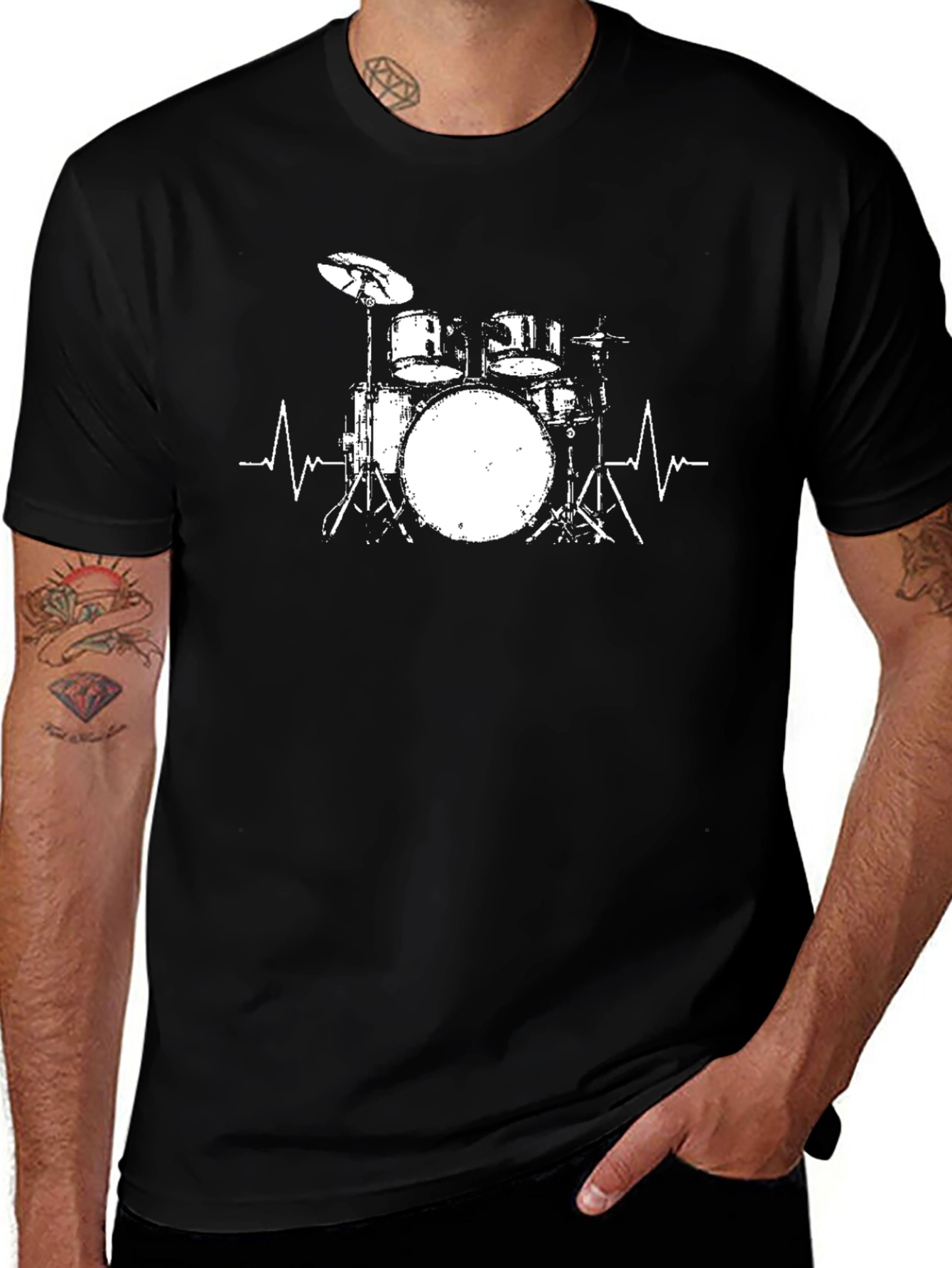 Drum Set Heartbeat Graphic T-Shirt