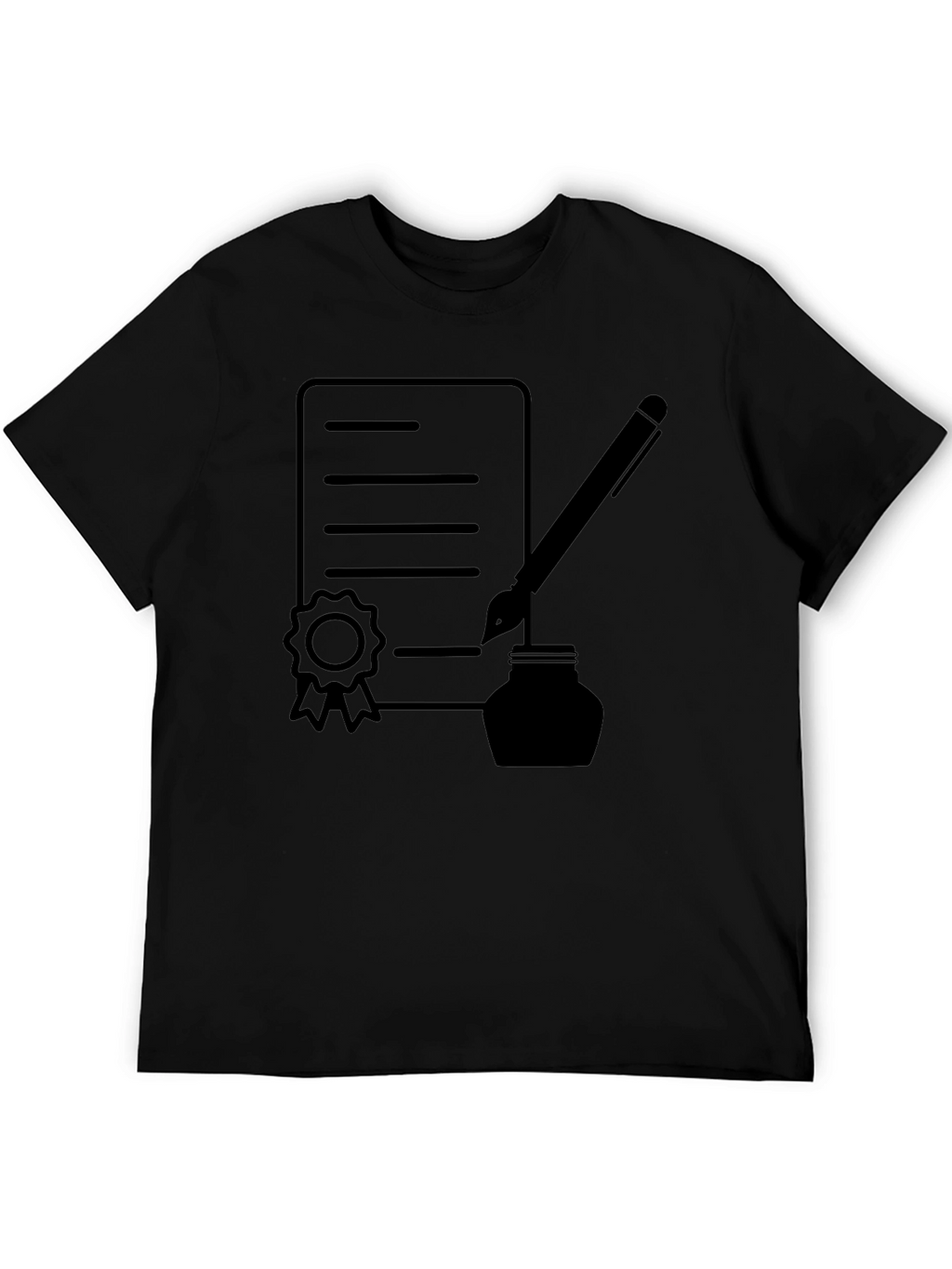 Black T-Shirt with Contract & Pen Graphic