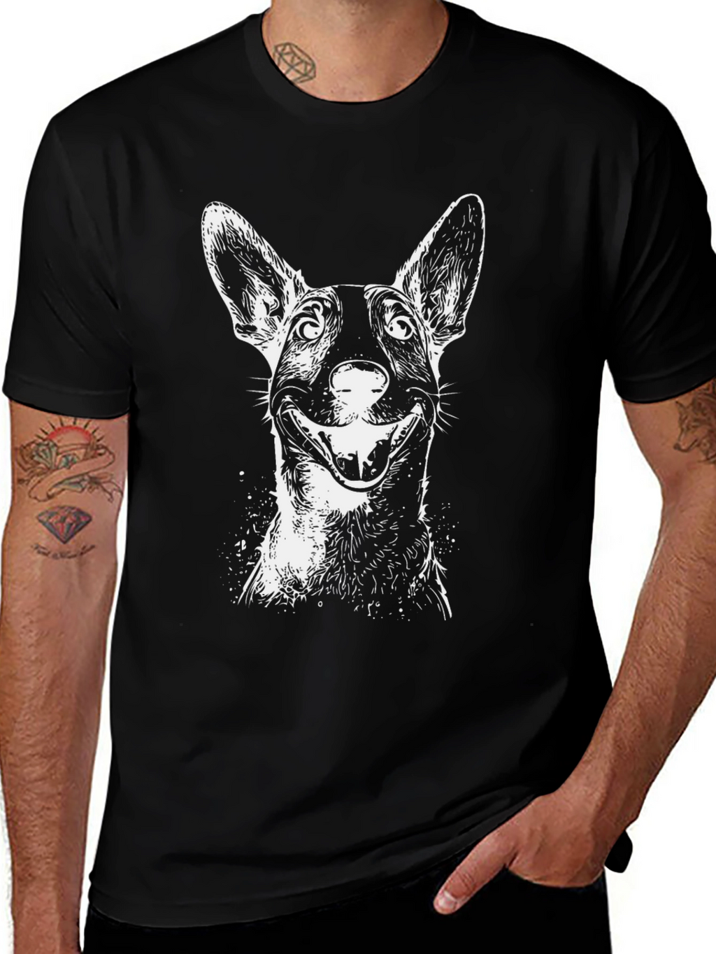 Dog Graphic Tee - Mens Black Cotton T-Shirt