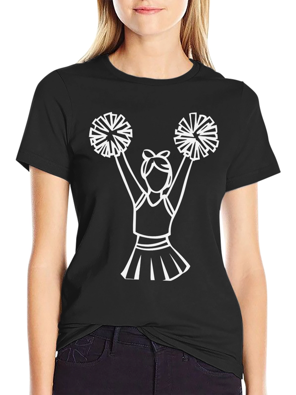 Cheerleader Graphic Tee - Black Cotton T-Shirt