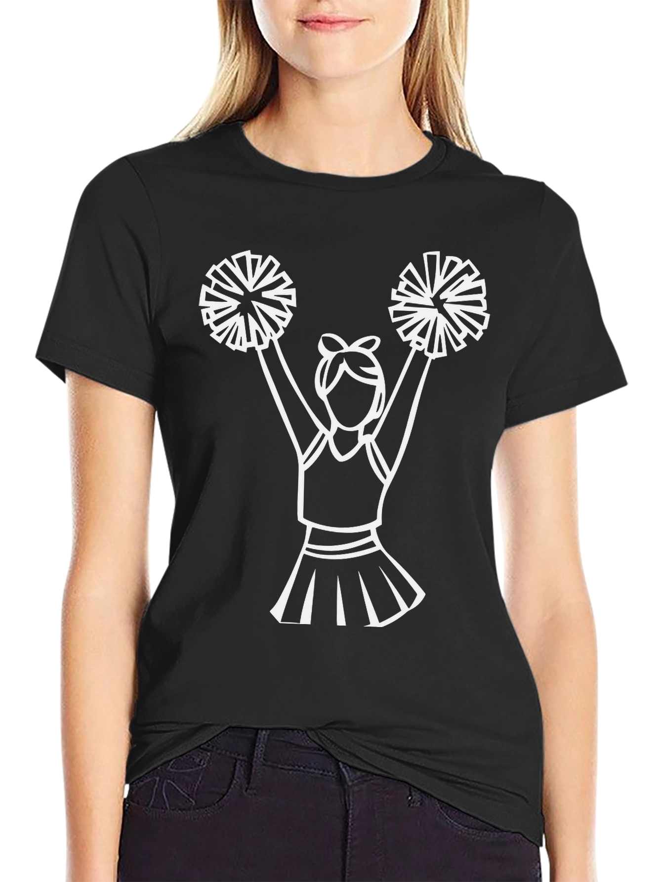 Cheerleader Graphic Tee - Black Cotton T-Shirt