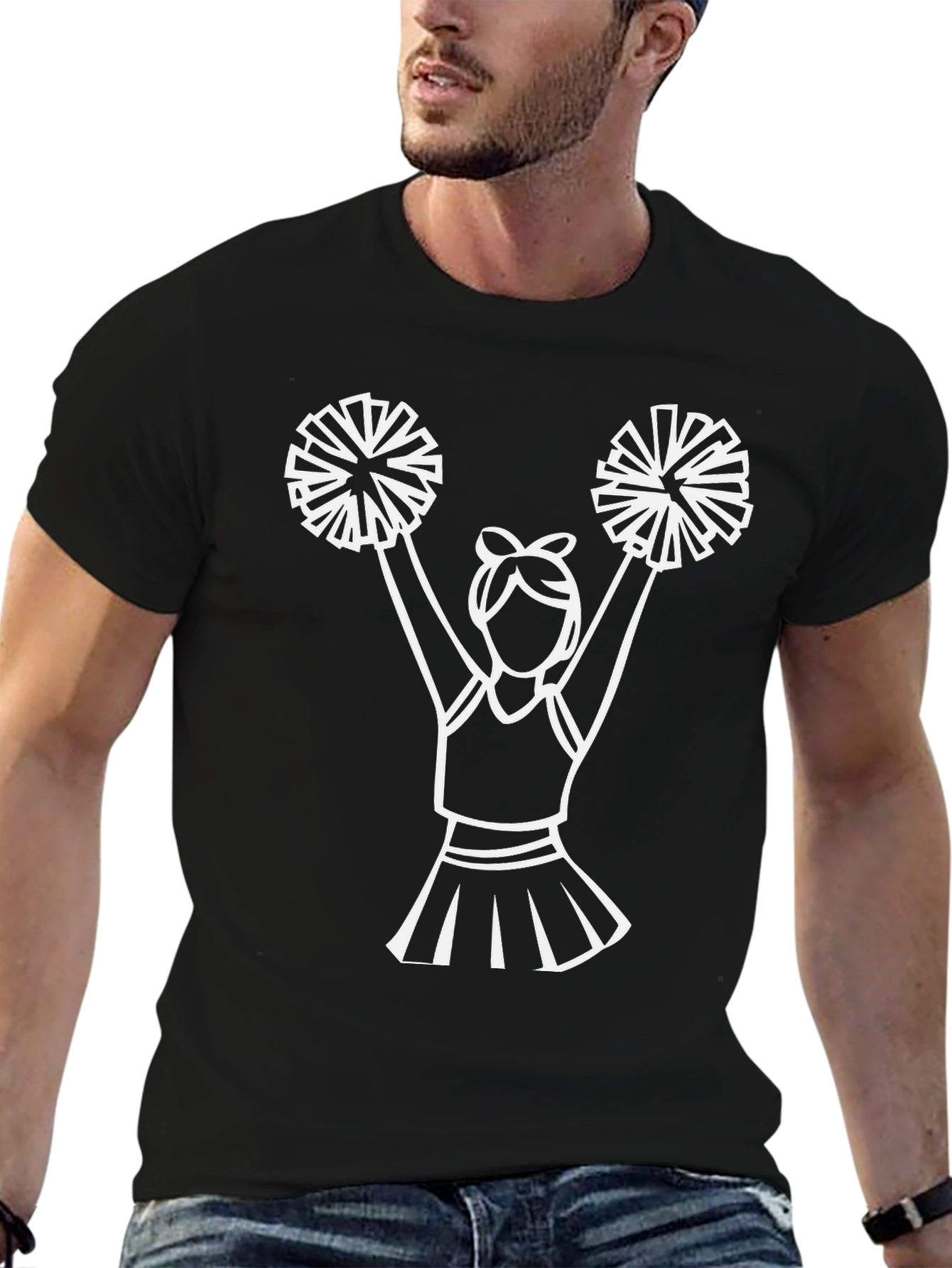 Cheerleader Graphic Tee - Black Cotton T-Shirt