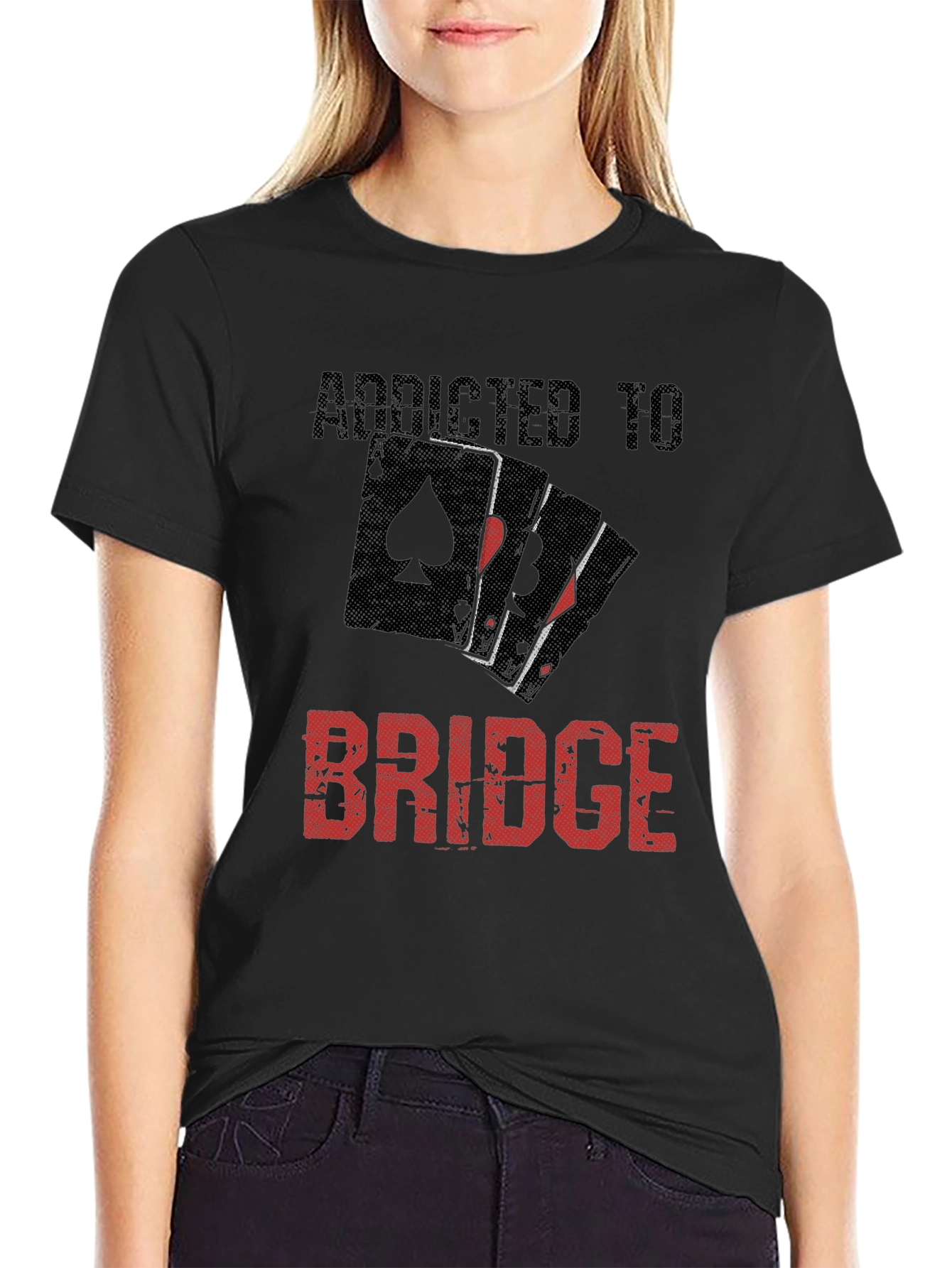 Addicted To Bridge Black T-Shirt Card Game