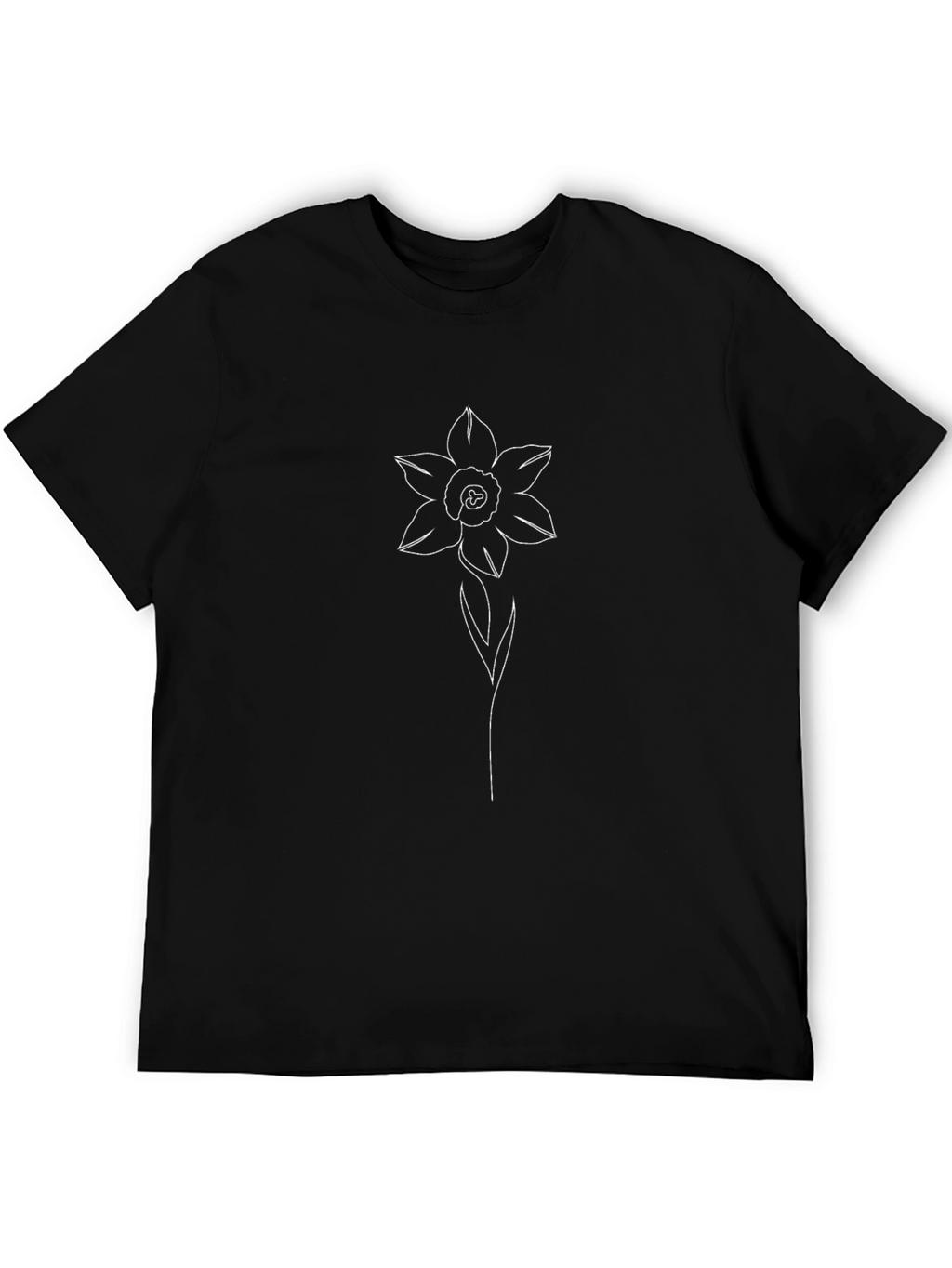 Minimalist Daffodil Line Art Black T-Shirt