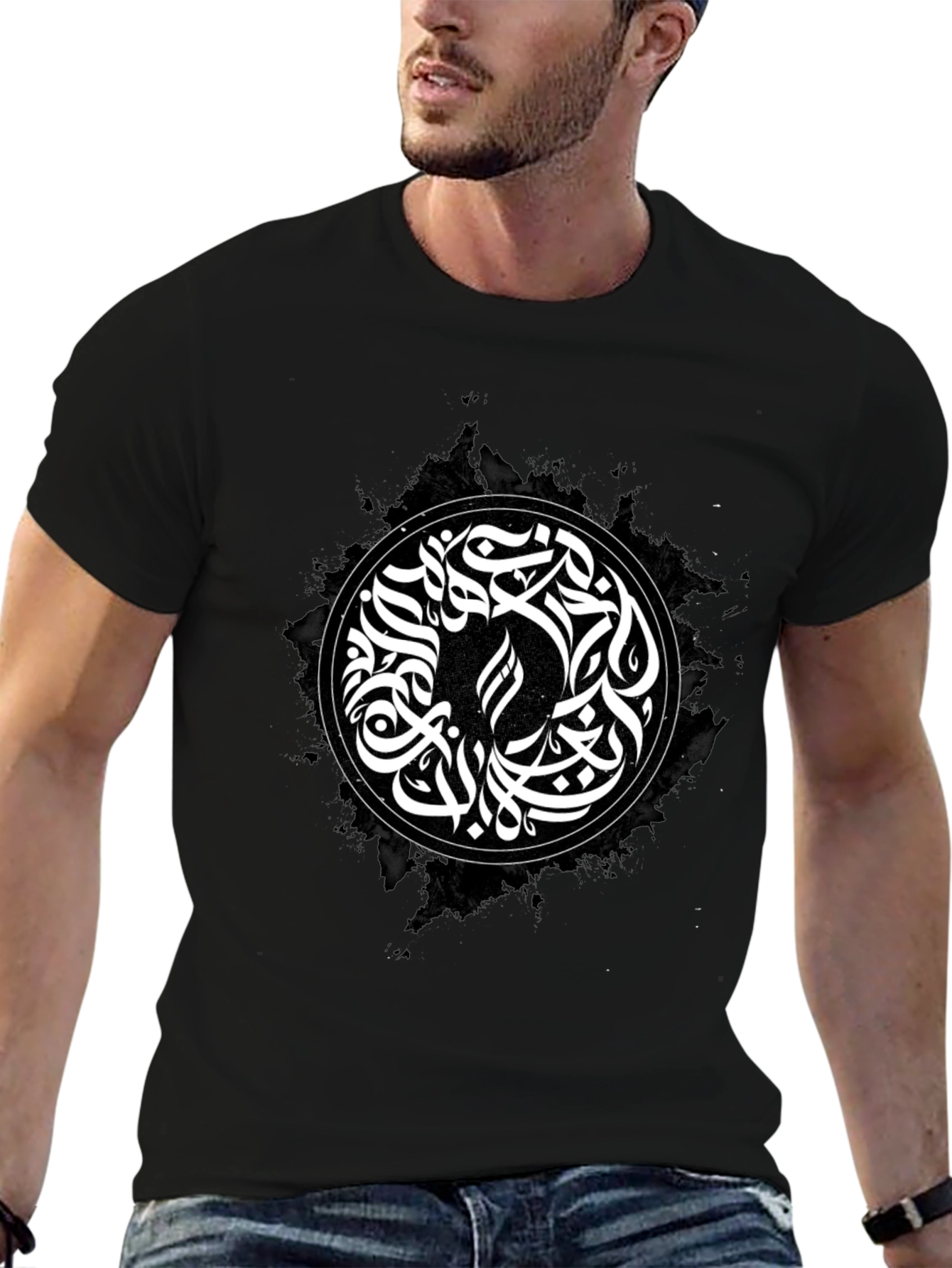 Abstract Calligraphy Graphic T-Shirt - Black
