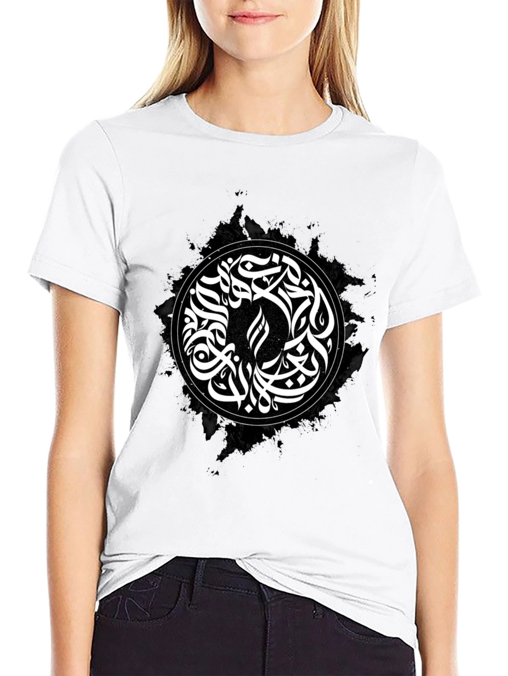 Abstract Calligraphy Graphic T-Shirt - Black