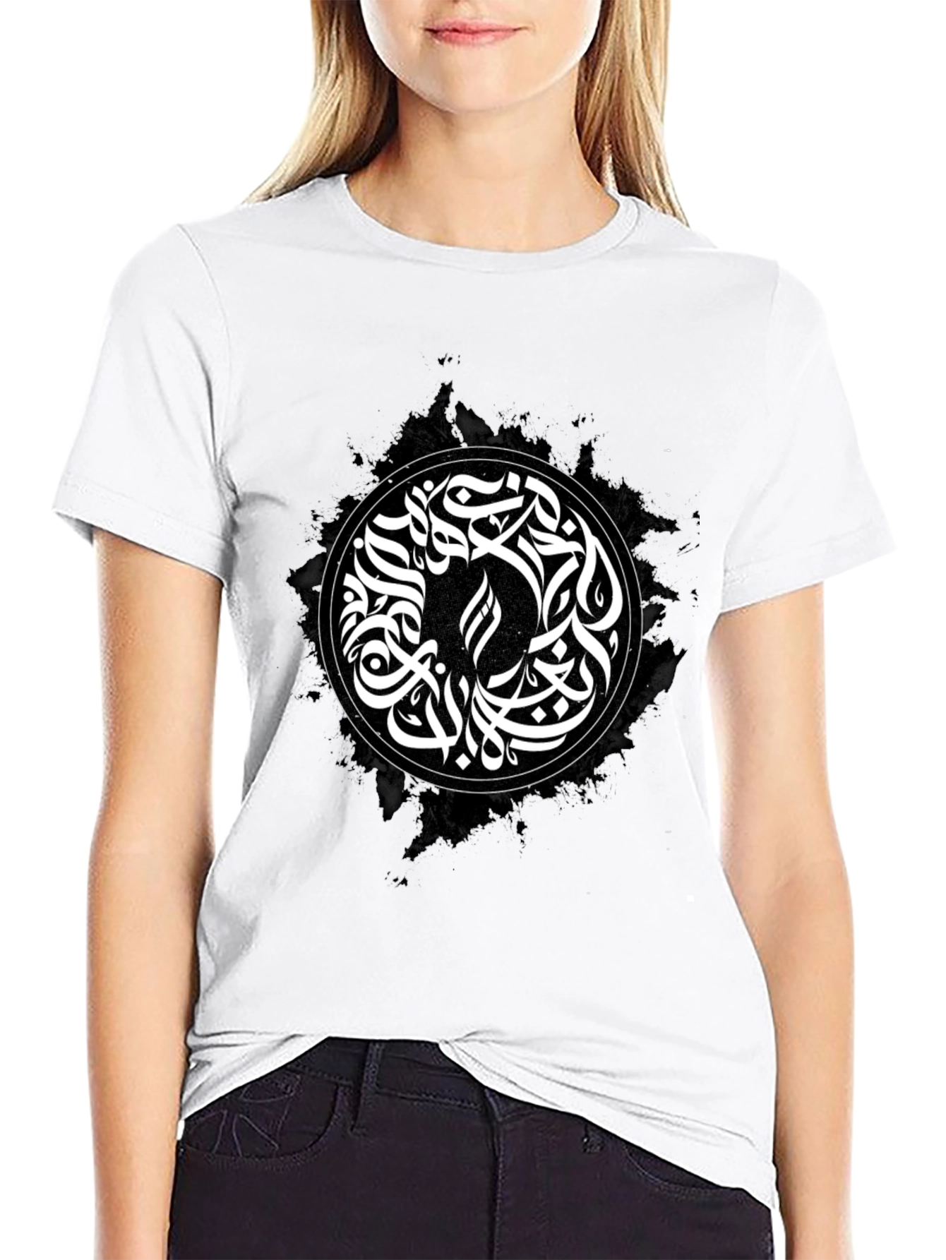Abstract Calligraphy Graphic T-Shirt - Black