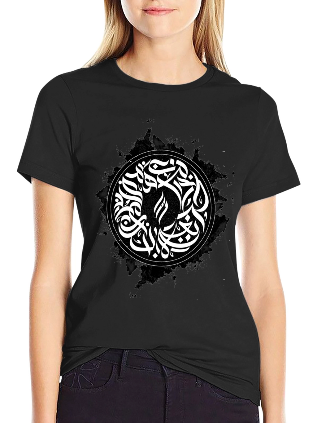 Abstract Calligraphy Graphic T-Shirt - Black