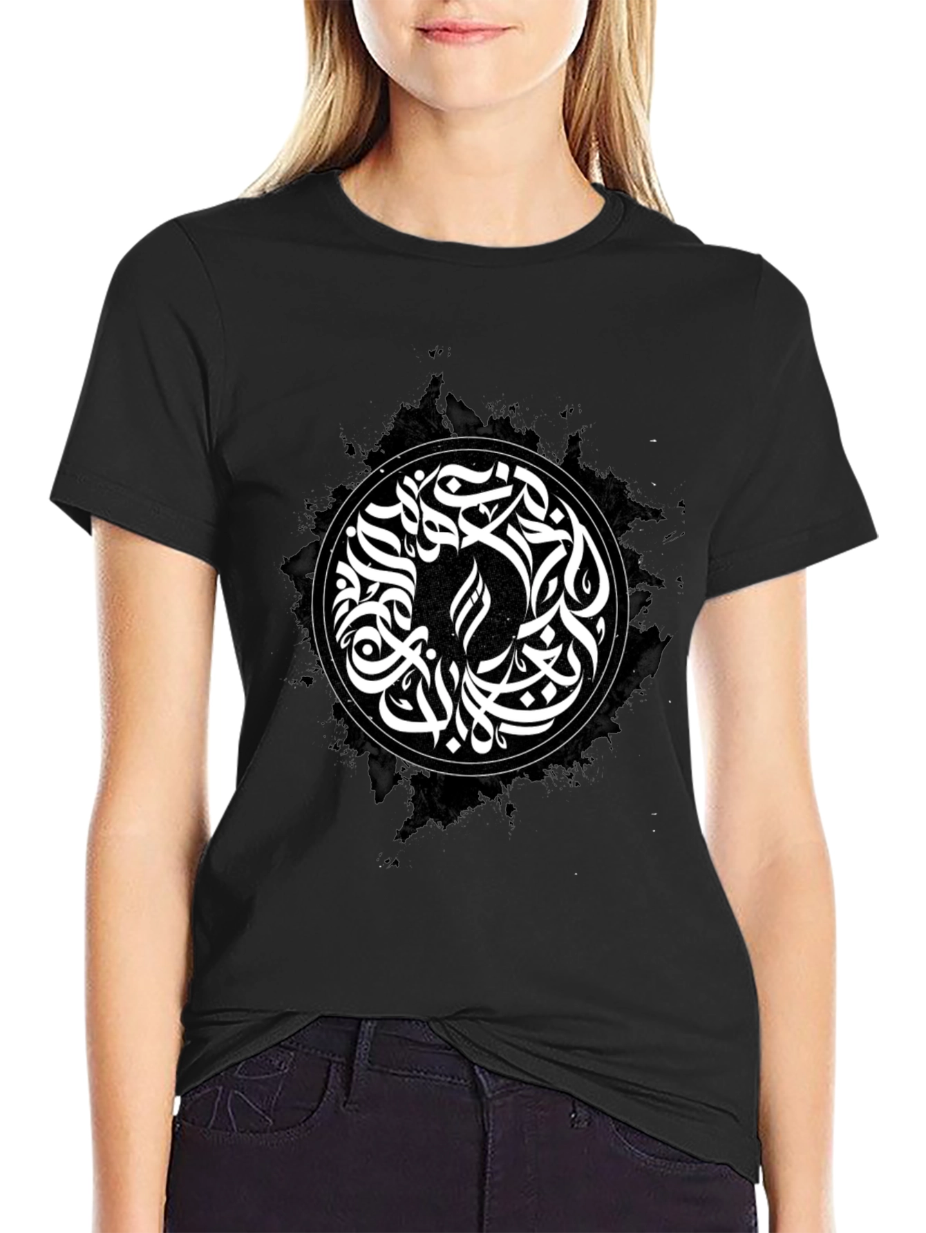 Abstract Calligraphy Graphic T-Shirt - Black