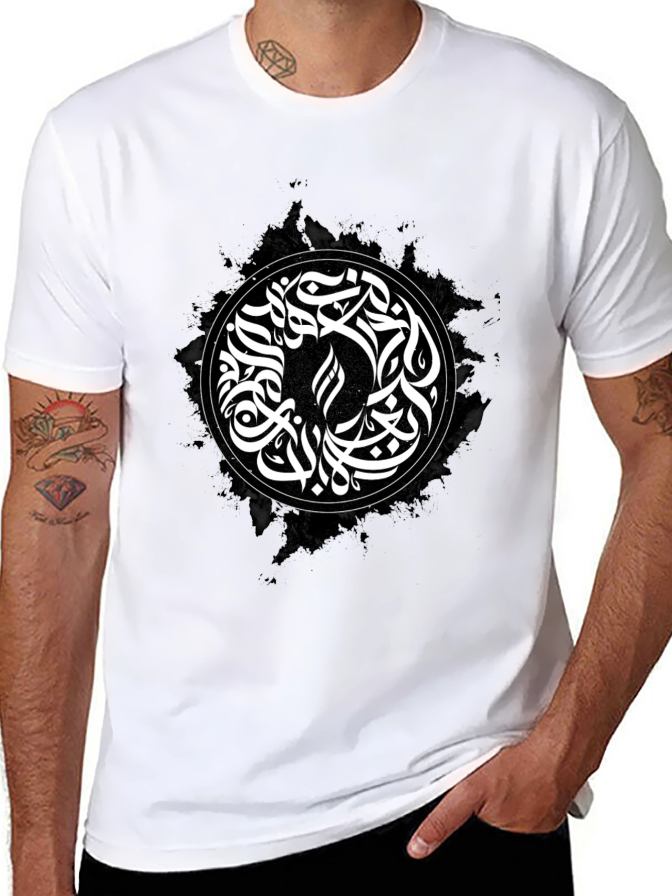 Abstract Calligraphy Graphic T-Shirt - Black