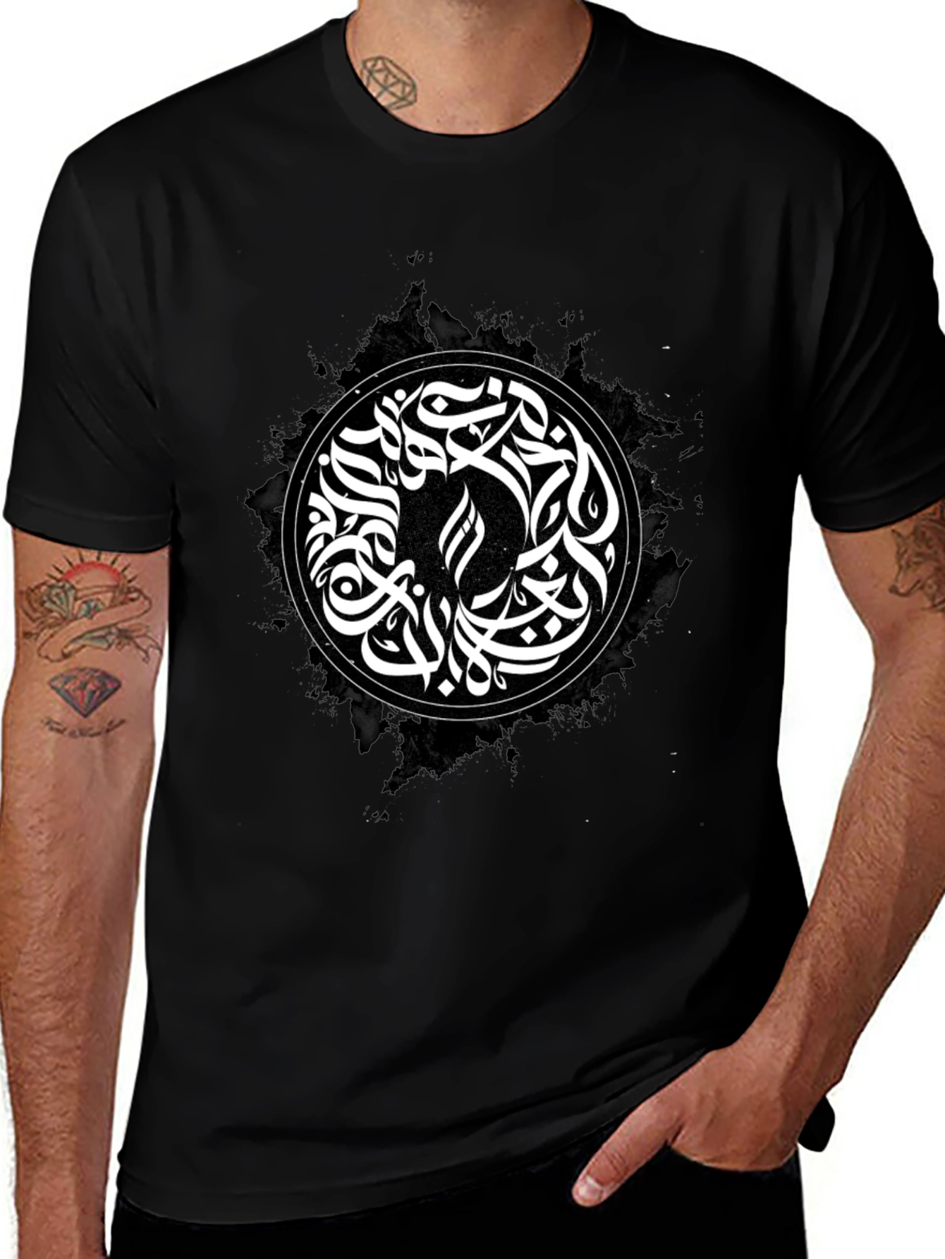 Abstract Calligraphy Graphic T-Shirt - Black