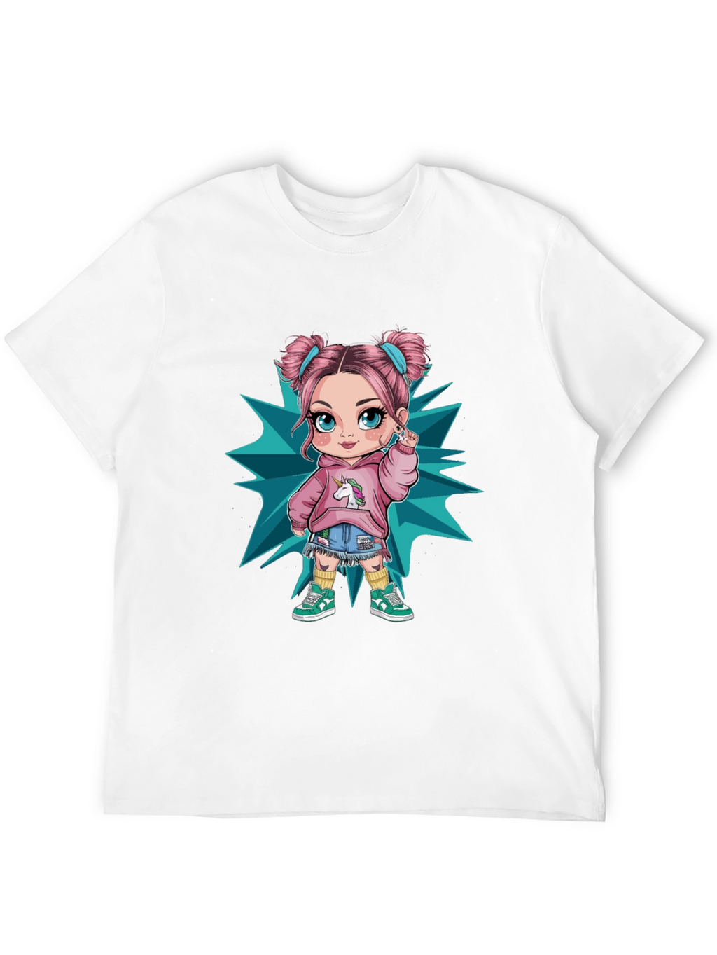 Cartoon Girl Graphic Black T-Shirt