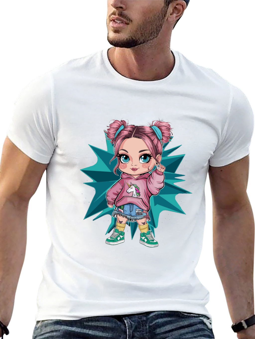 Cartoon Girl Graphic Black T-Shirt