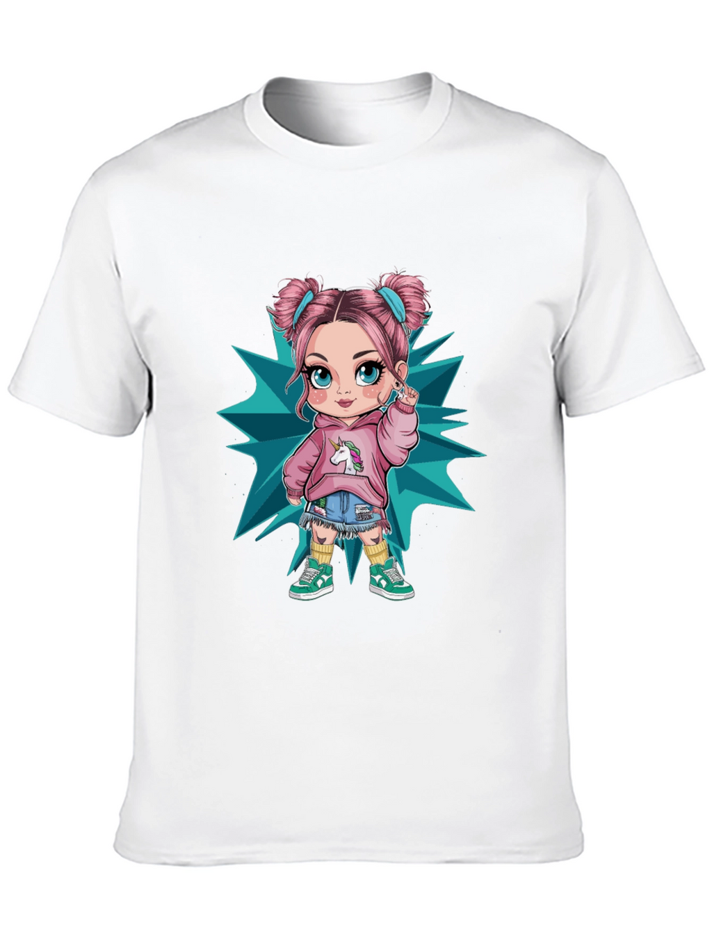 Cartoon Girl Graphic Black T-Shirt
