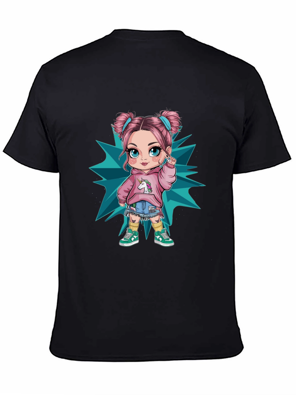 Cartoon Girl Graphic Black T-Shirt