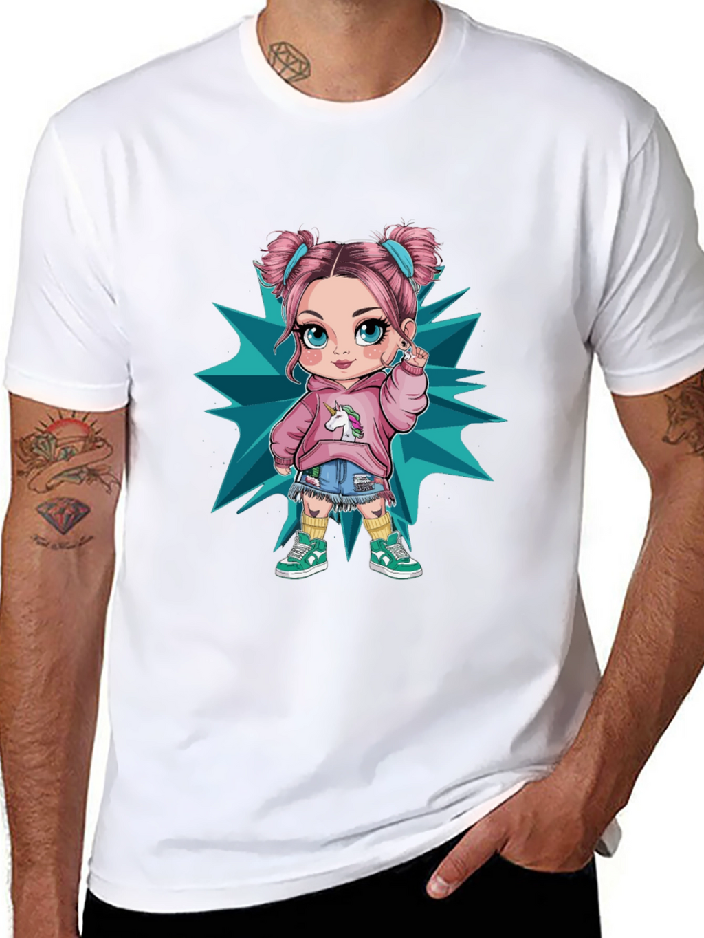 Cartoon Girl Graphic Black T-Shirt