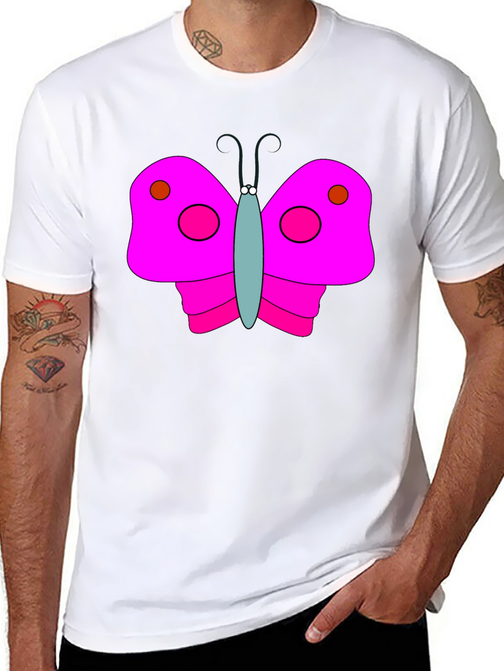 Pink Butterfly Graphic Black T-Shirt