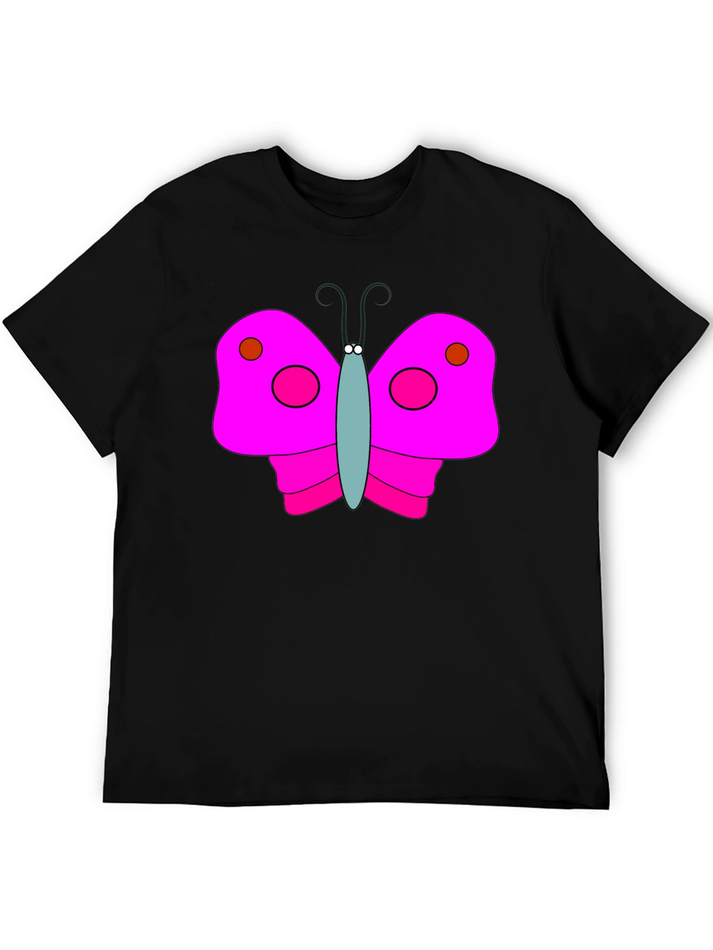 Pink Butterfly Graphic Black T-Shirt