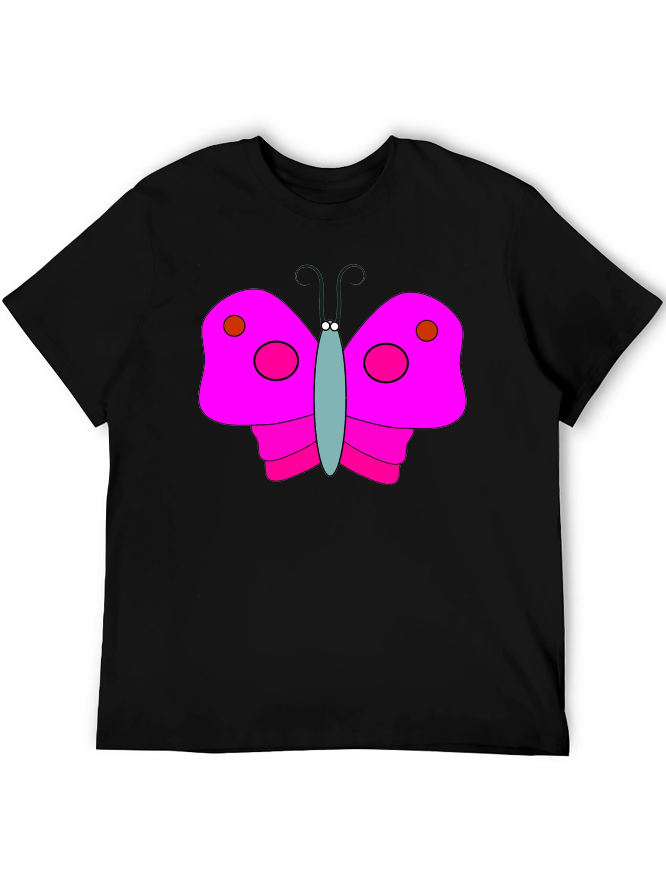 Pink Butterfly Graphic Black T-Shirt