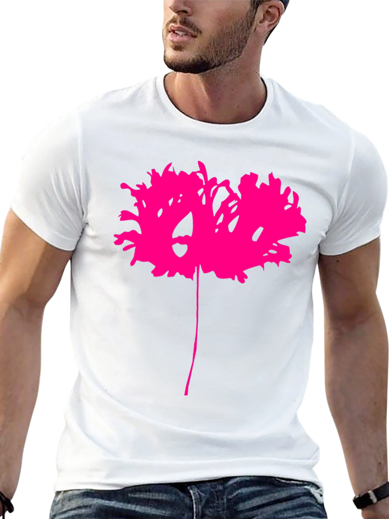 Black T-Shirt with Abstract Pink Flower Design