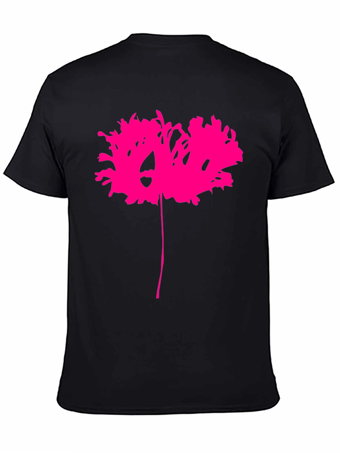 Black T-Shirt with Abstract Pink Flower Design