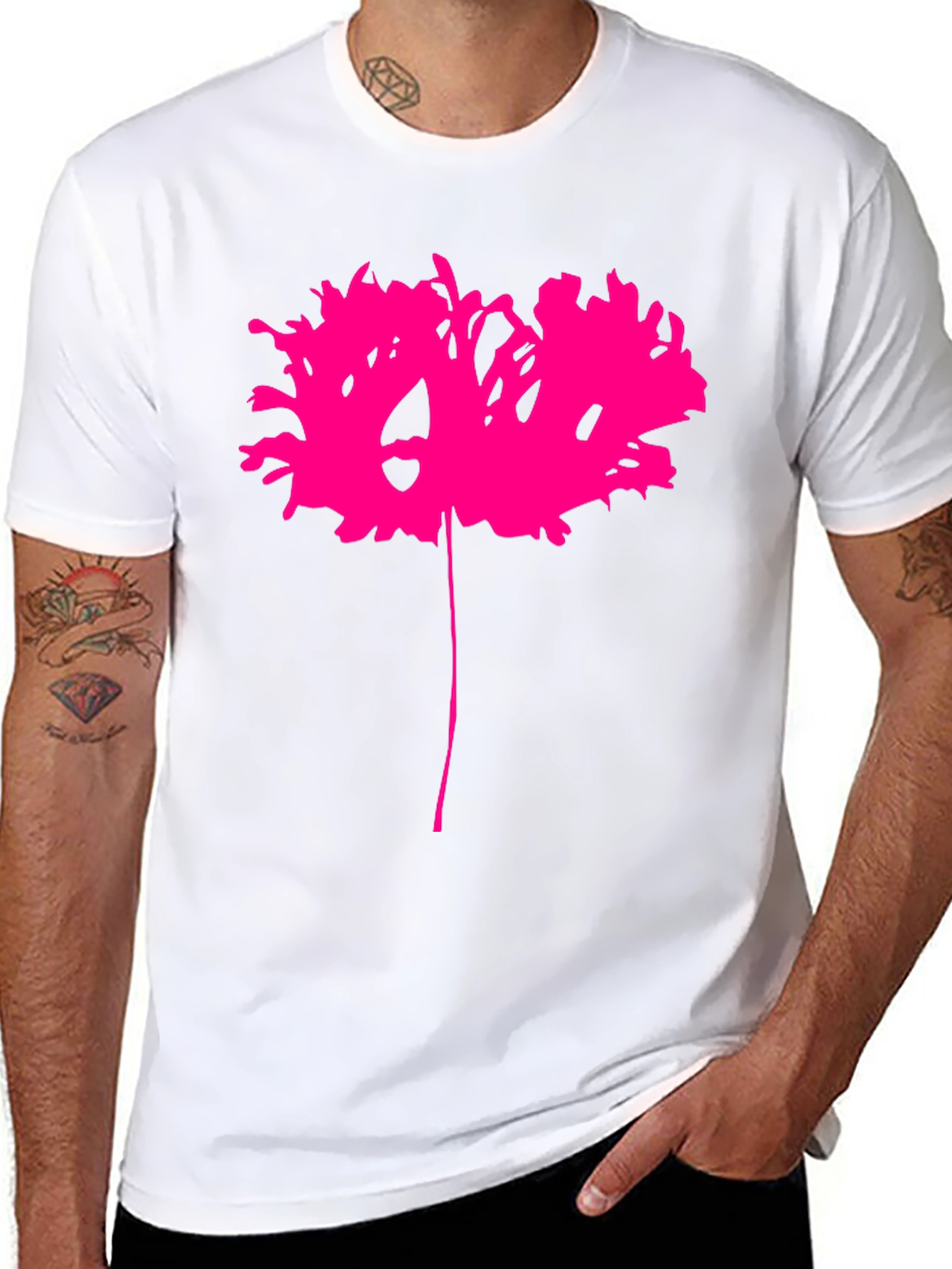 Black T-Shirt with Abstract Pink Flower Design