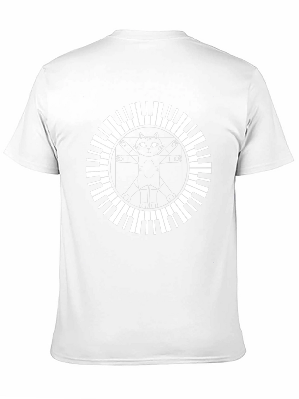 Cat Vitruvian Man Piano Keys Black T-Shirt