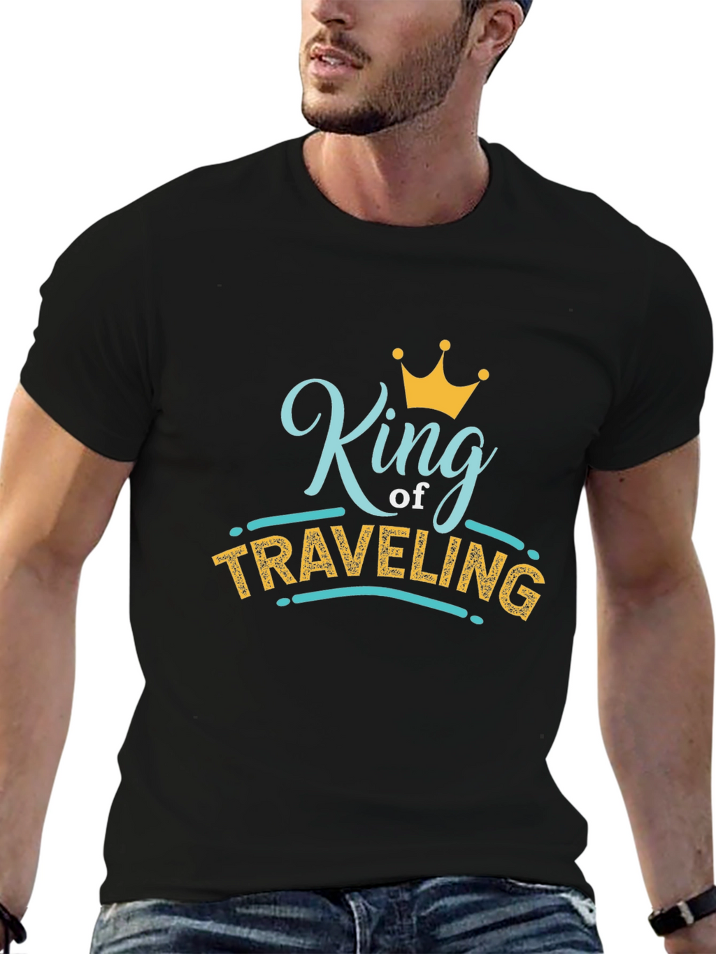King of Traveling Black Graphic T-Shirt