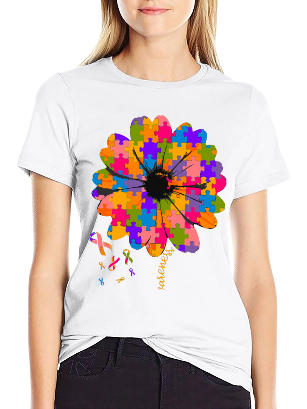 Autism Awareness Puzzle Flower T-Shirt
