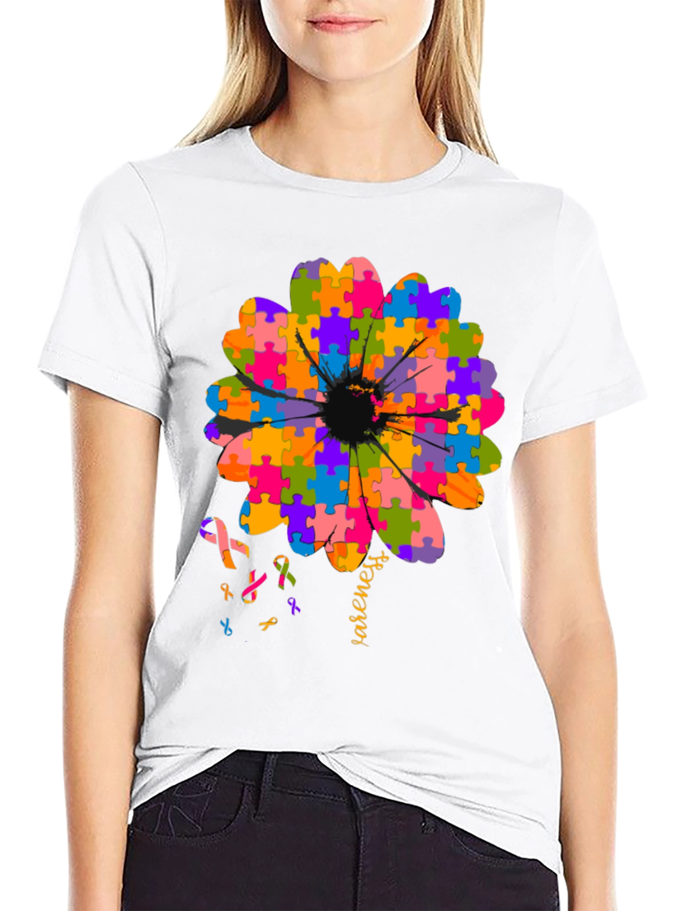 Autism Awareness Puzzle Flower T-Shirt