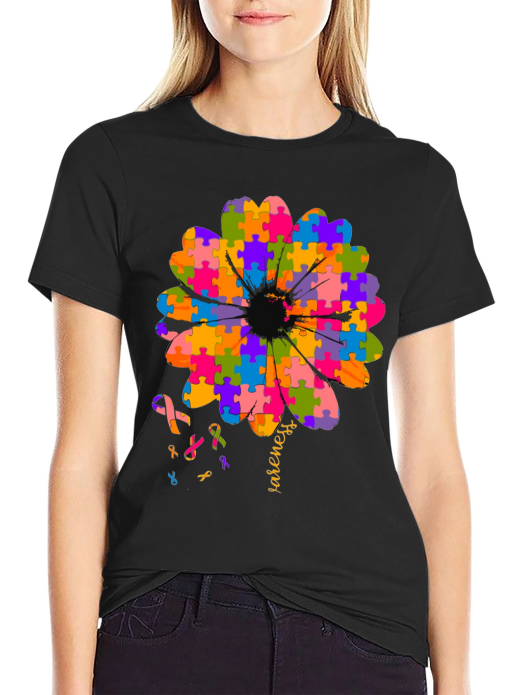 Autism Awareness Puzzle Flower T-Shirt