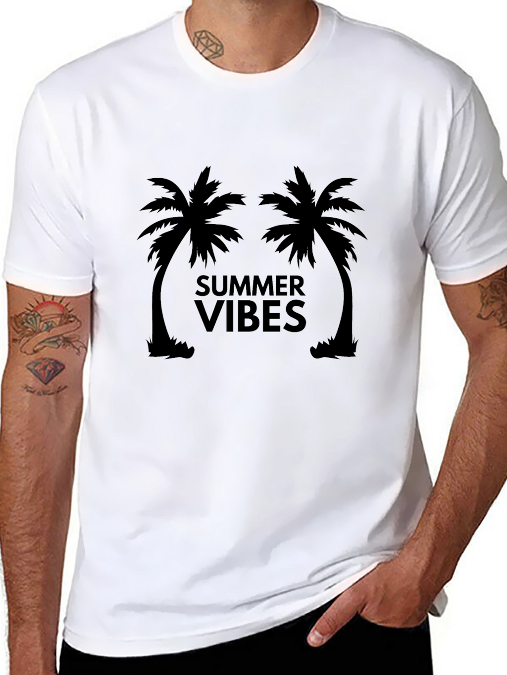 Summer Vibes Palm Tree Graphic Tee - Black