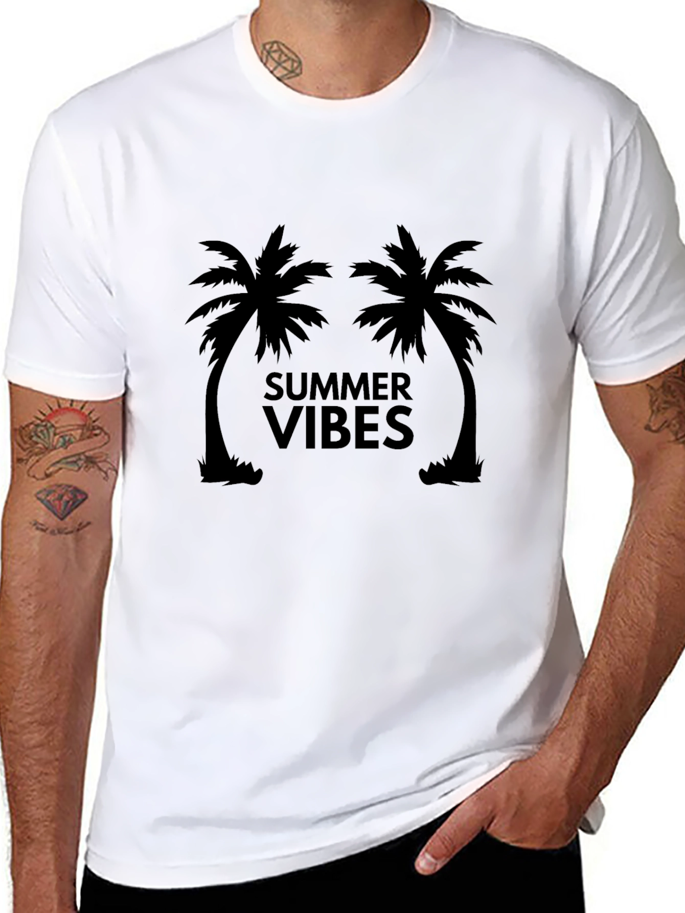 Summer Vibes Palm Tree Graphic Tee - Black