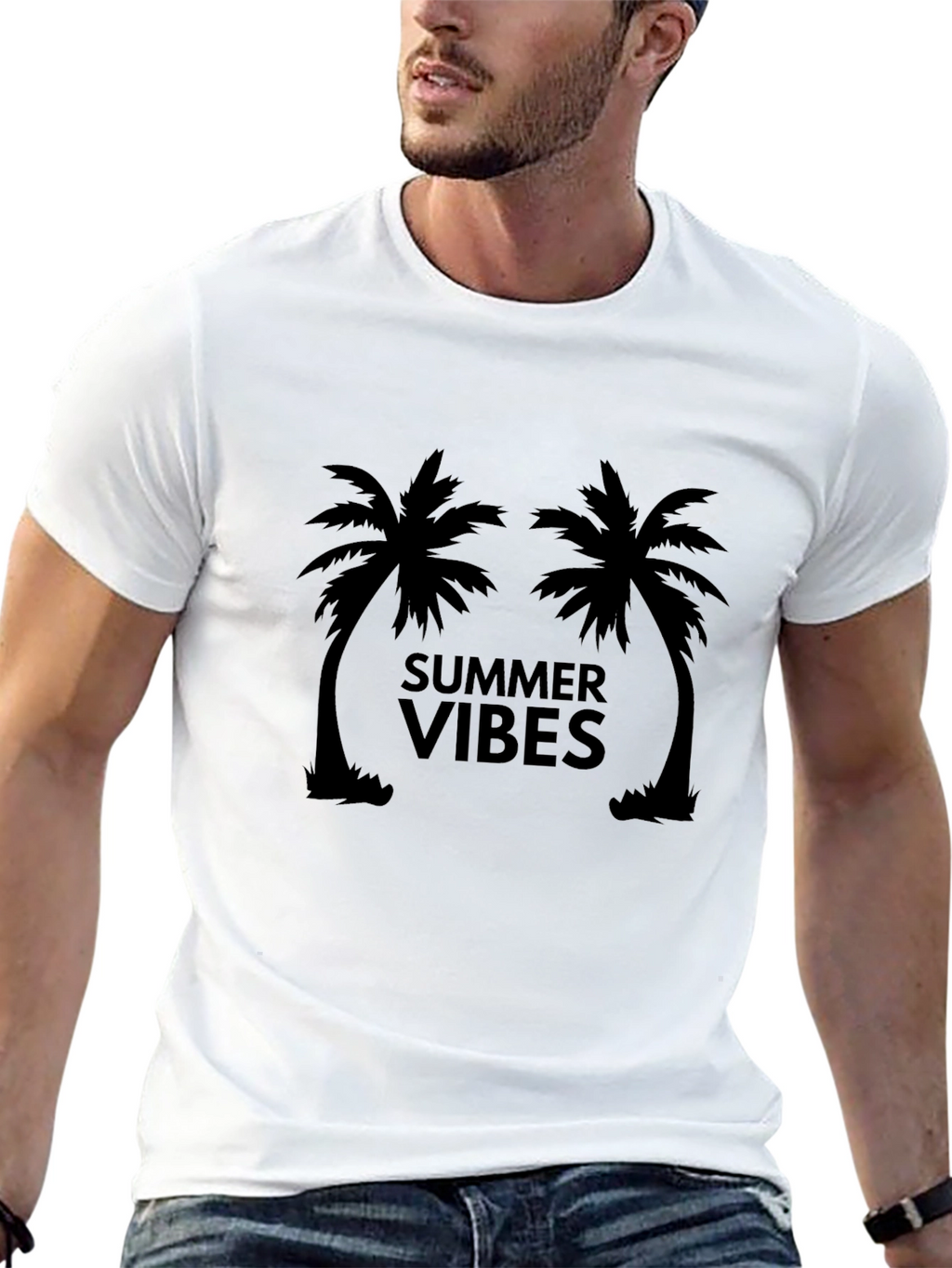 Summer Vibes Palm Tree Graphic Tee - Black