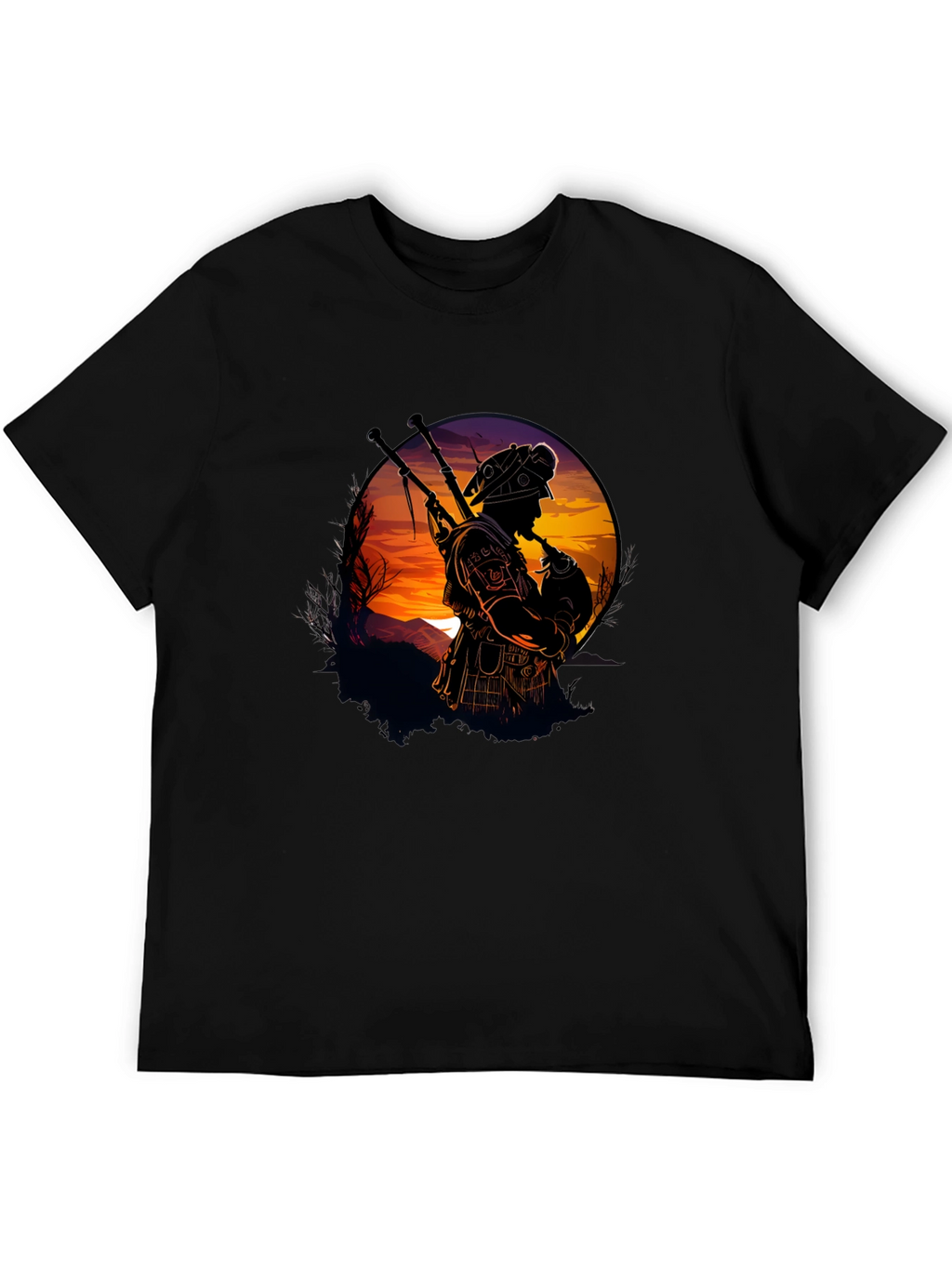 Bagpiper Silhouette Graphic Tee - Black