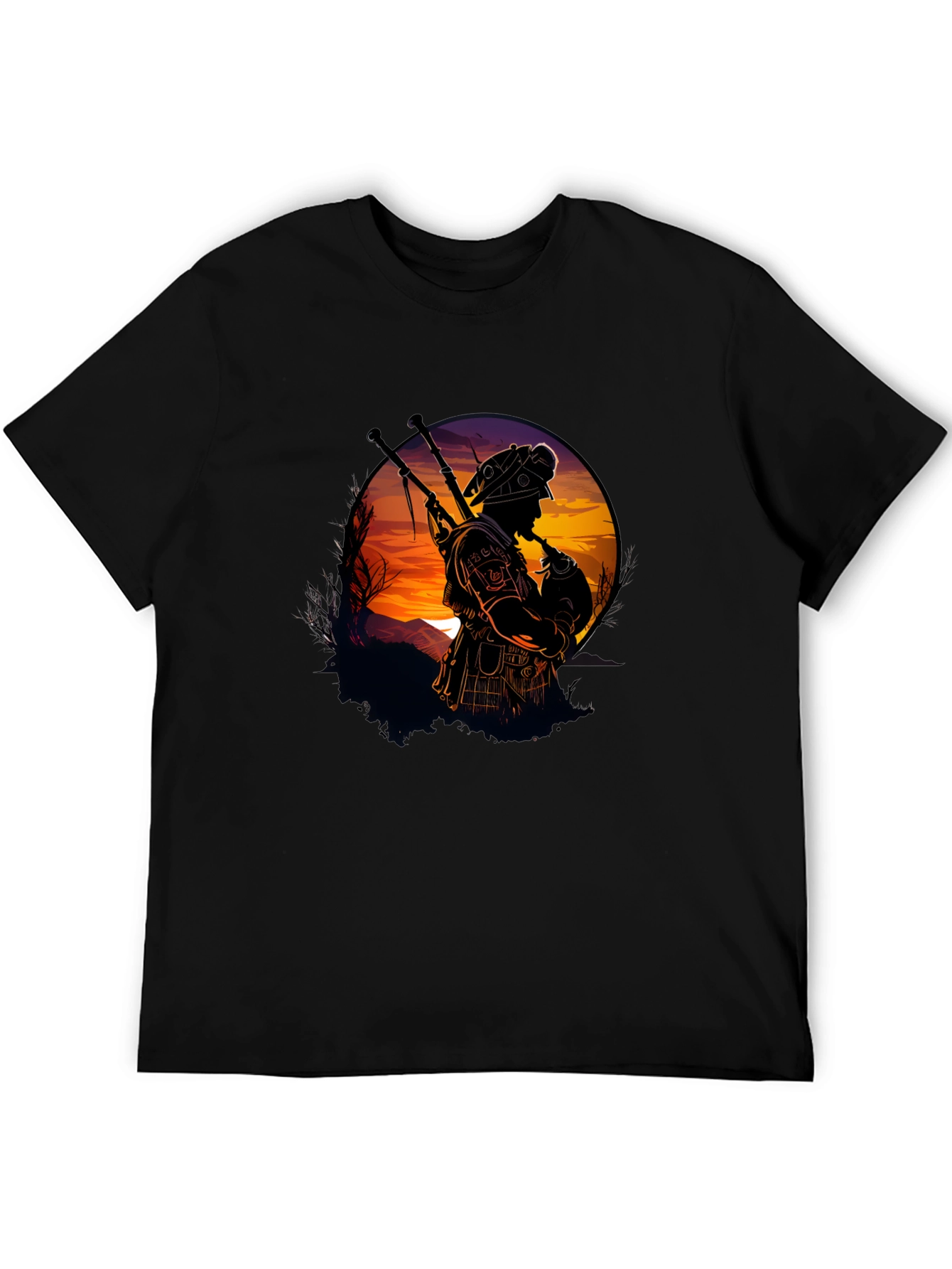 Bagpiper Silhouette Graphic Tee - Black