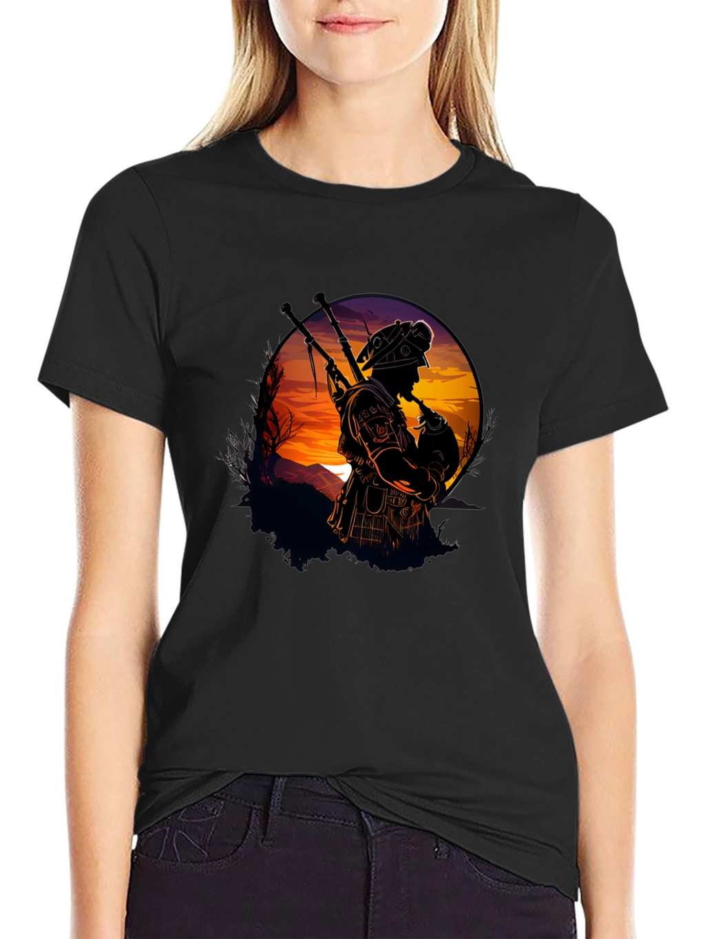 Bagpiper Silhouette Graphic Tee - Black