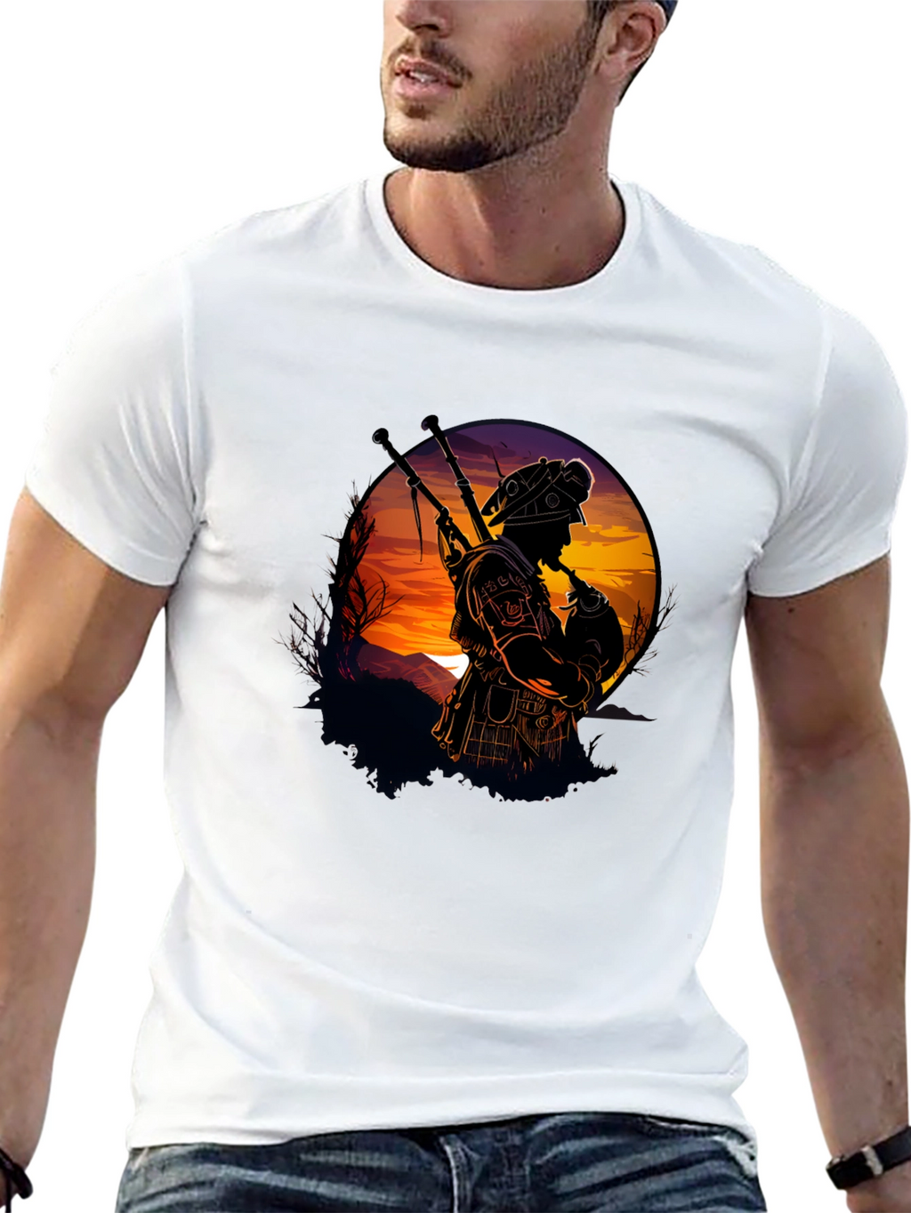 Bagpiper Silhouette Graphic Tee - Black