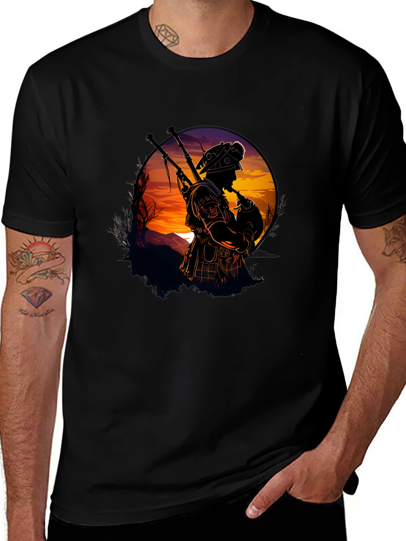 Bagpiper Silhouette Graphic Tee - Black