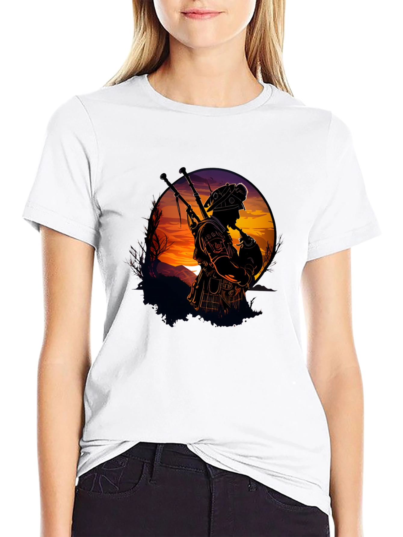 Bagpiper Silhouette Graphic Tee - Black