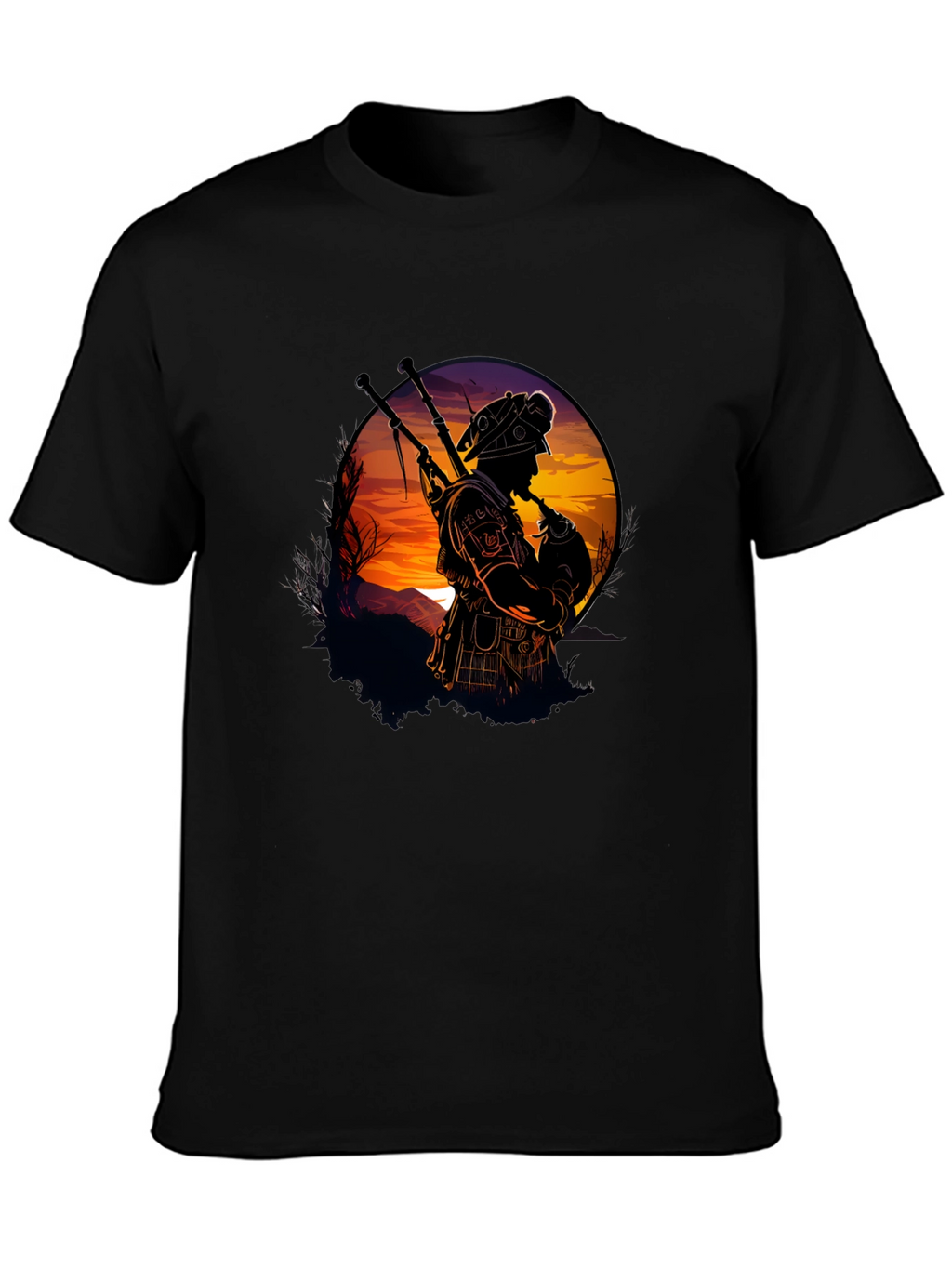 Bagpiper Silhouette Graphic Tee - Black