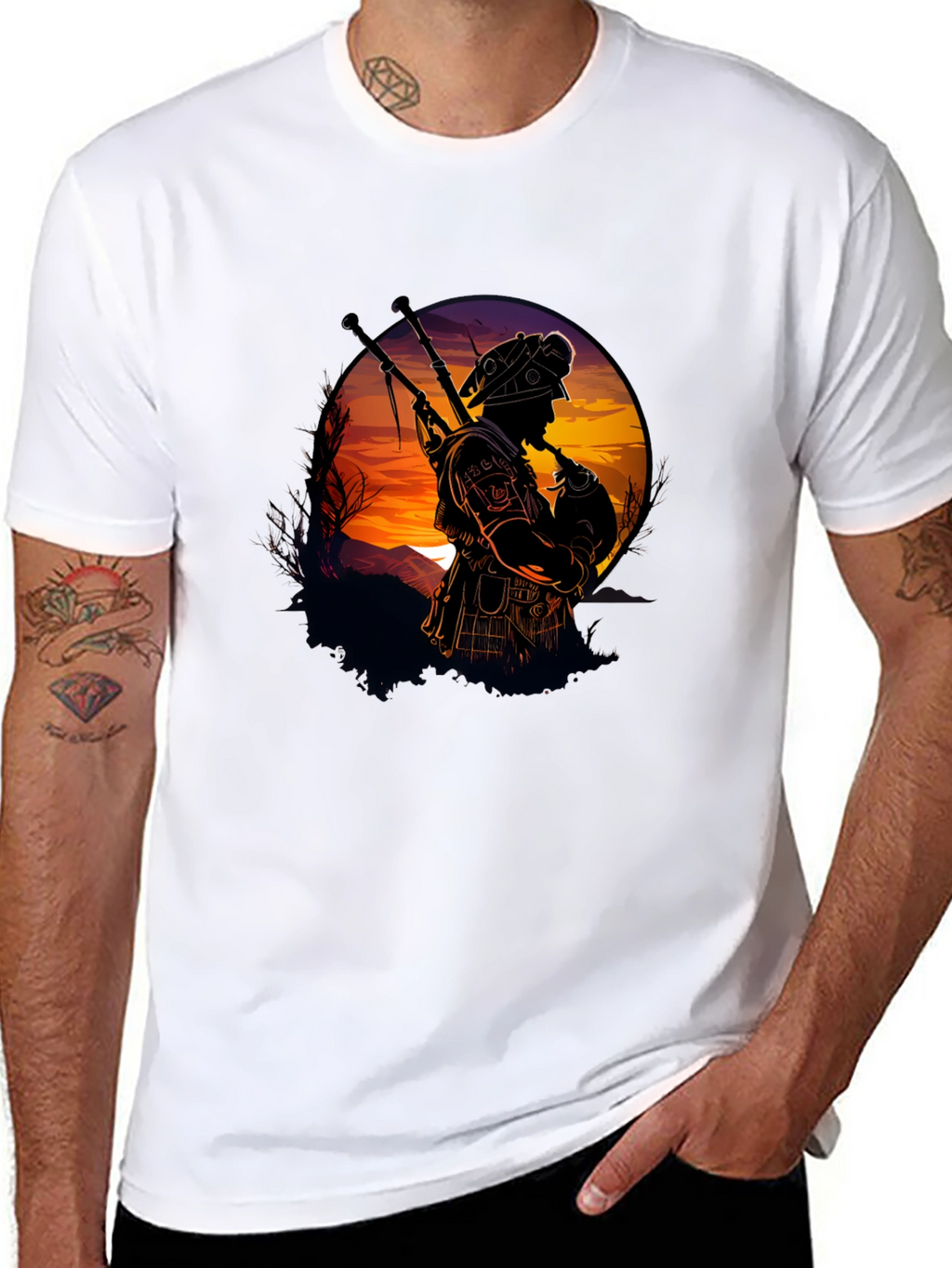 Bagpiper Silhouette Graphic Tee - Black