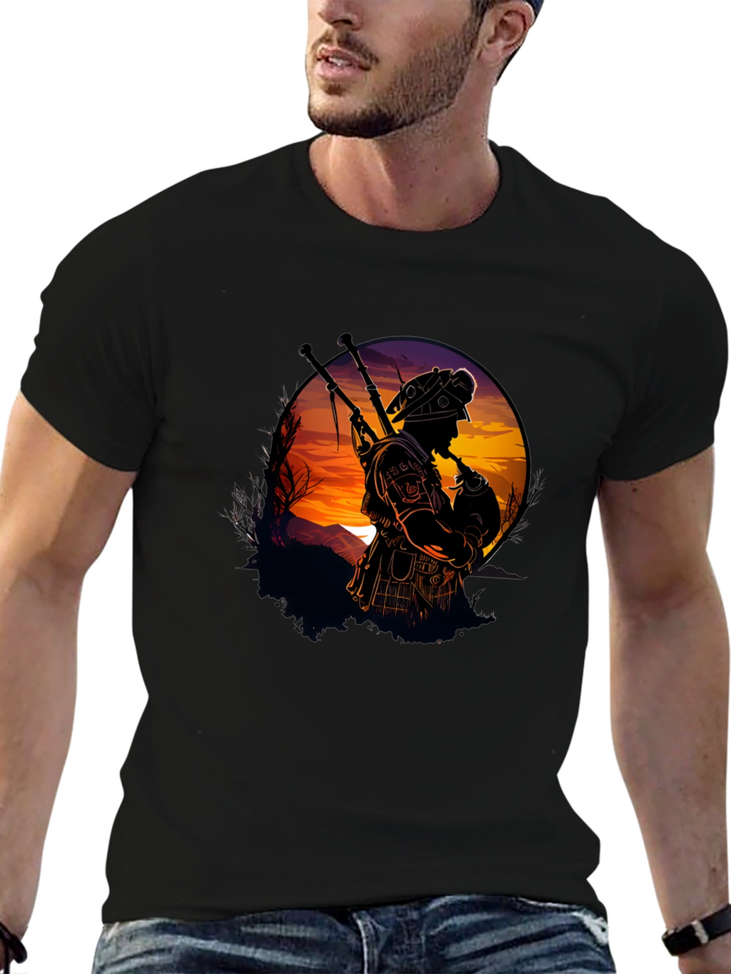 Bagpiper Silhouette Graphic Tee - Black