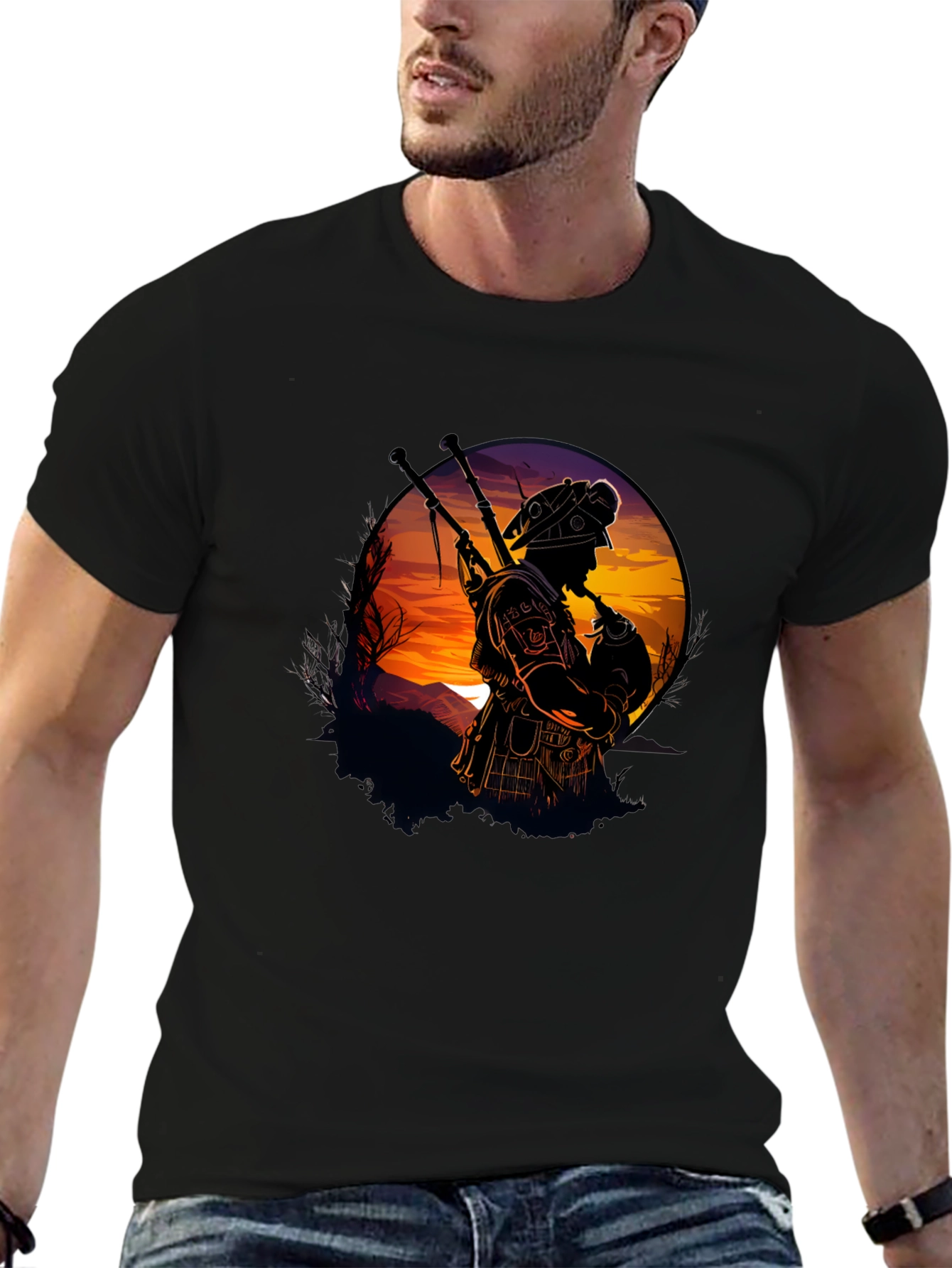Bagpiper Silhouette Graphic Tee - Black