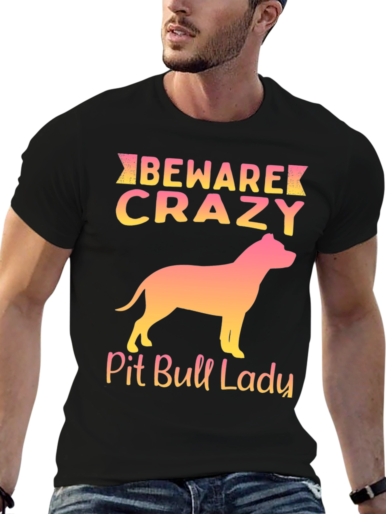 Beware Crazy Pit Bull Lady Graphic Tee