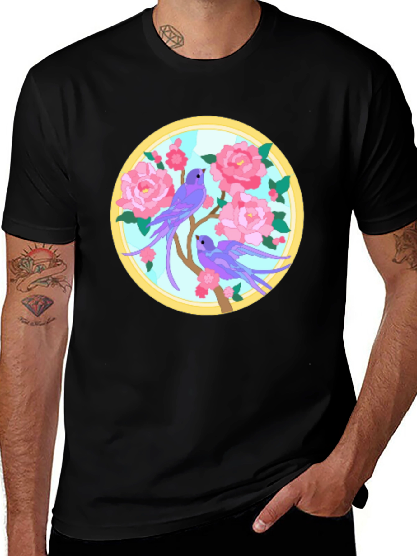 Floral Bird Graphic Tee - Unique Design T-Shirt