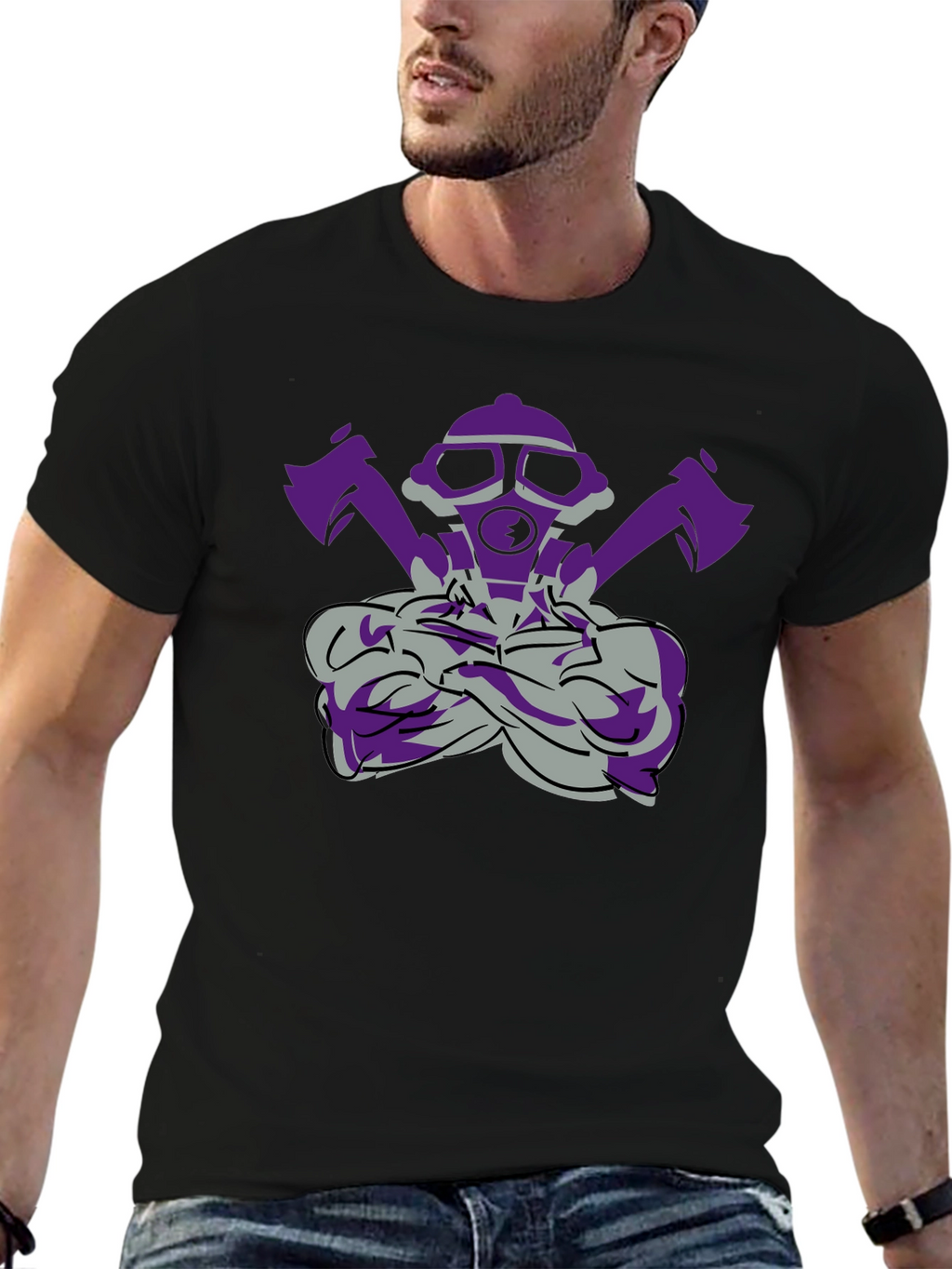 Gas Mask & Axe Graphic Tee - Black