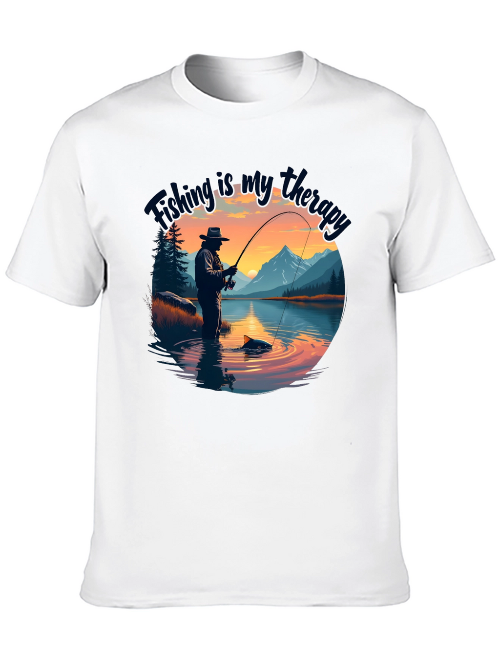 Fishing is my therapy - Black T-Shirt