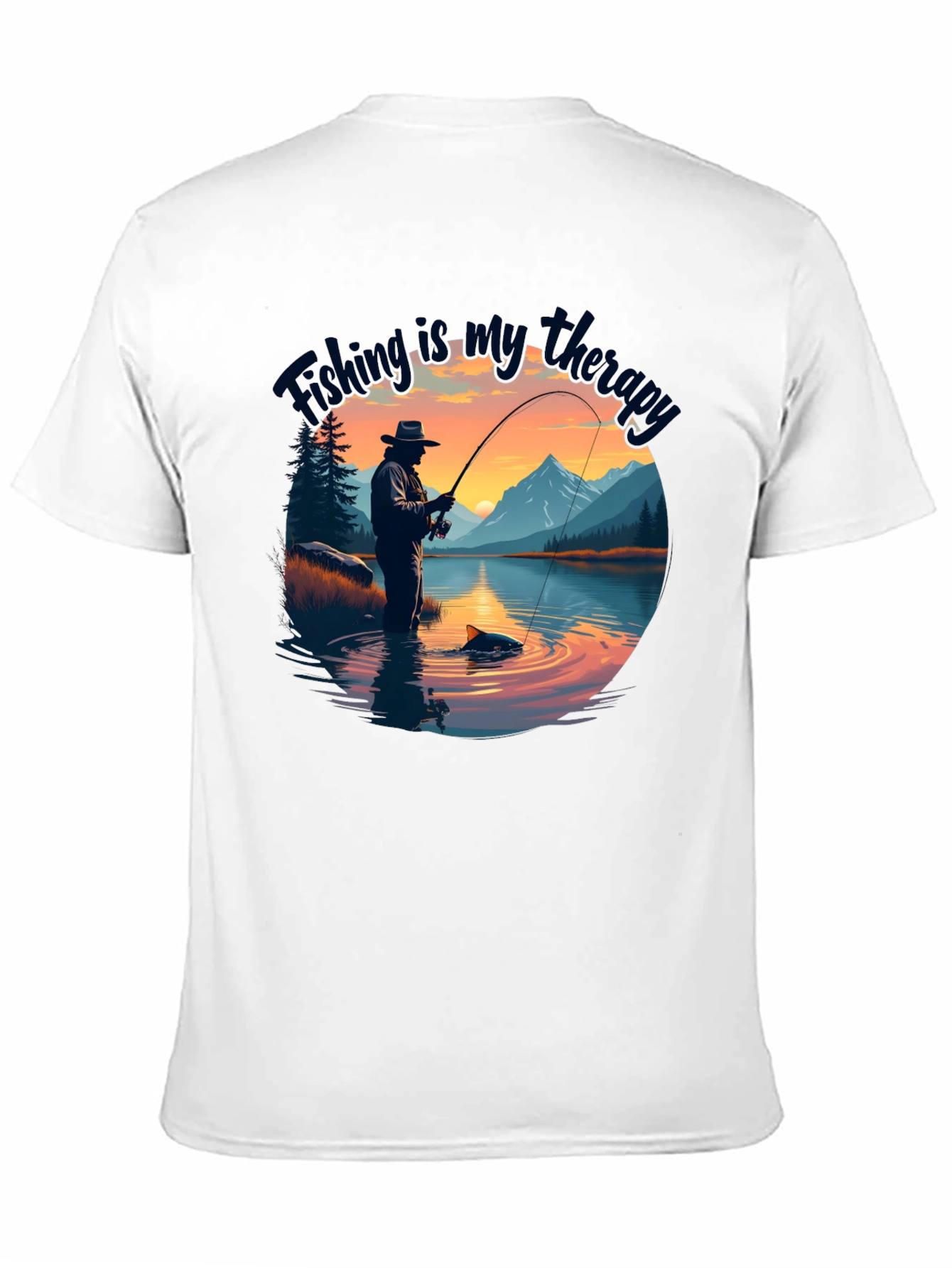 Fishing is my therapy - Black T-Shirt