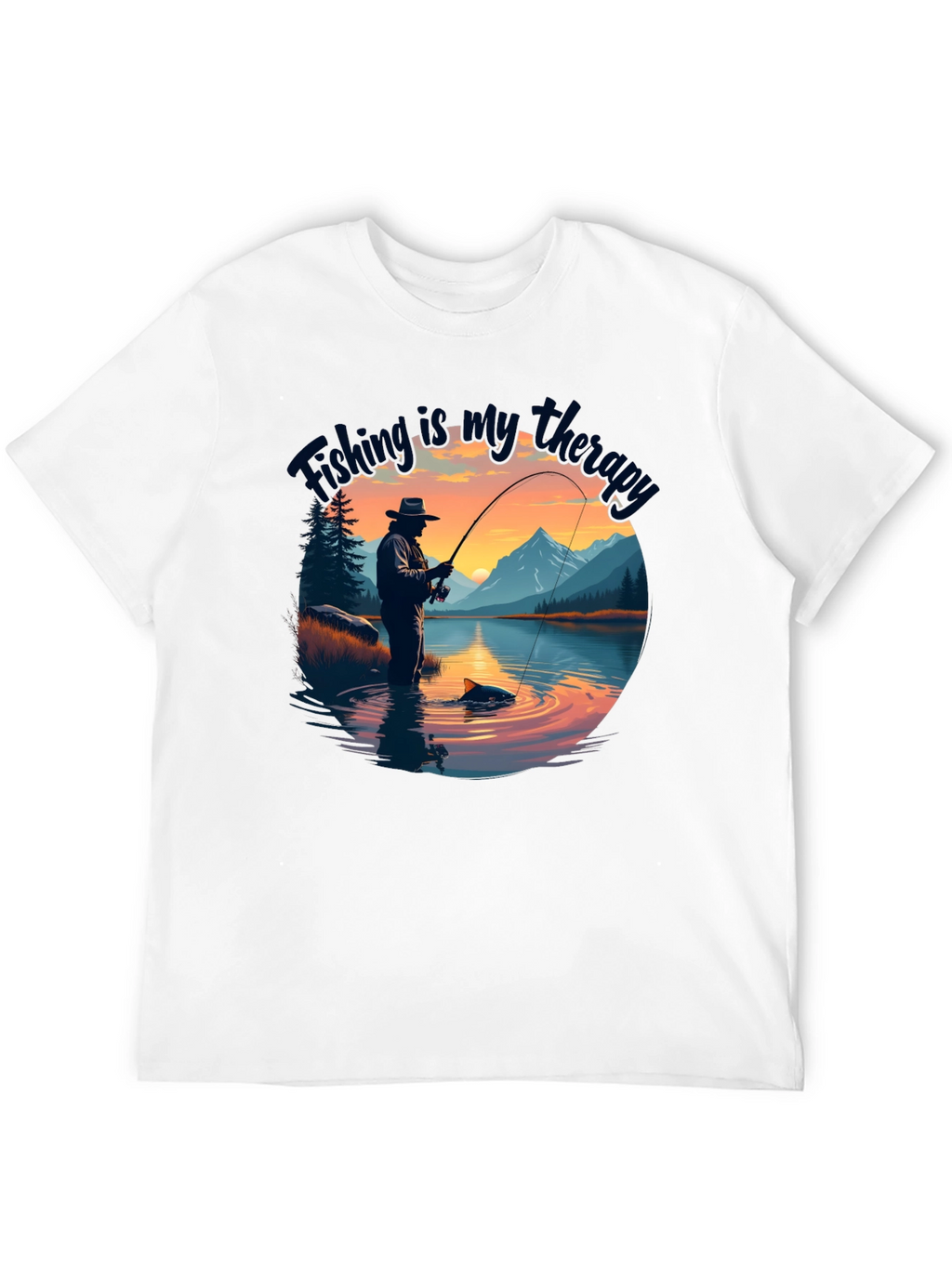 Fishing is my therapy - Black T-Shirt